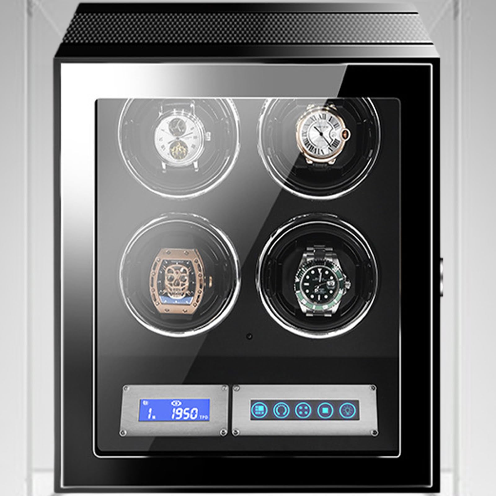 Caja envernadora de reloj automática de lujo en cristal con luz LED
