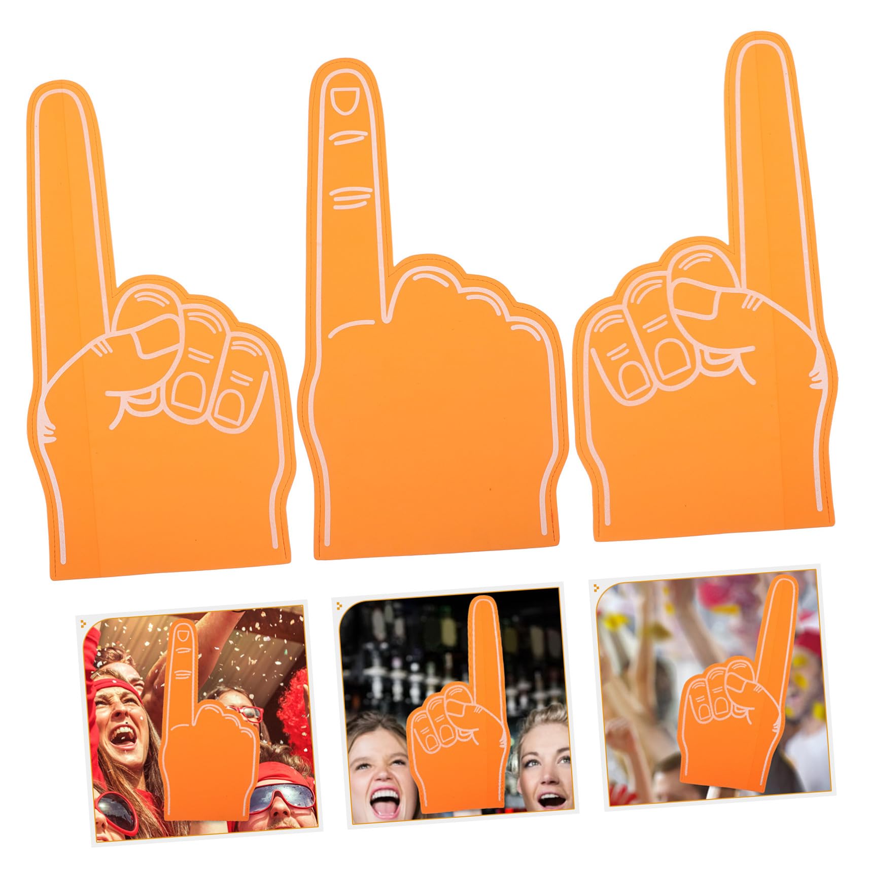 TOYANDONA 3 Pezzi Dita in Schiuma per Cheerleading Arancioni, Accessori per Sostenitori Sportivi, Gadget Leggeri per Feste di Calcio e Basket, Supporto per Eventi e Spirito di Squadra