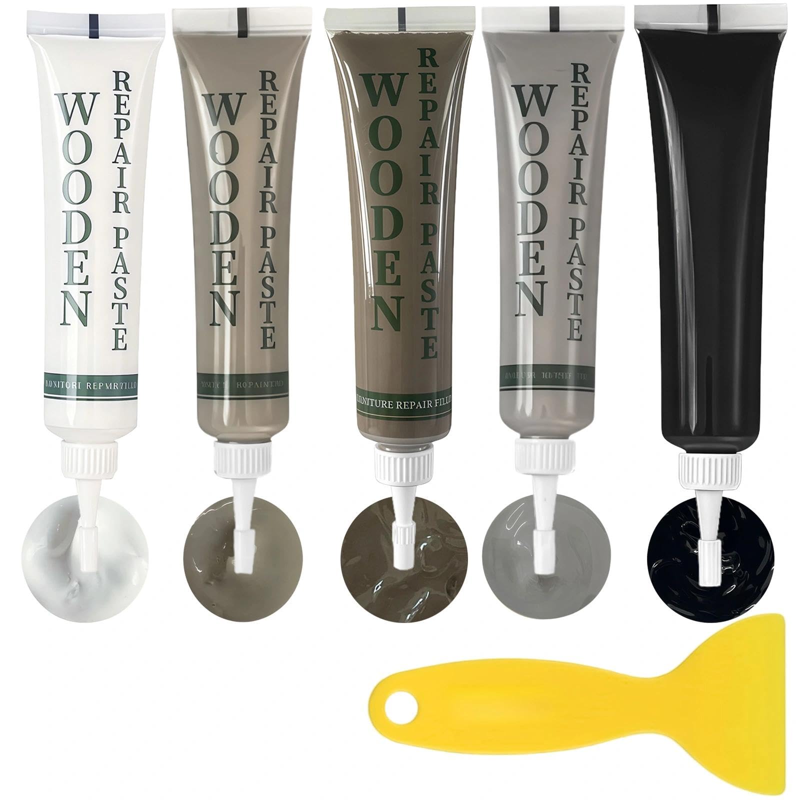5Pcs Laminate Floor Repair Kit, White Wood Fille, Oak Laminate Floor Repair, Fix Scratches, Cracks, Holes & Stains on Wooden Floors, Furniture & More (Black, Dark Grey, Light Gray, Gray, White)