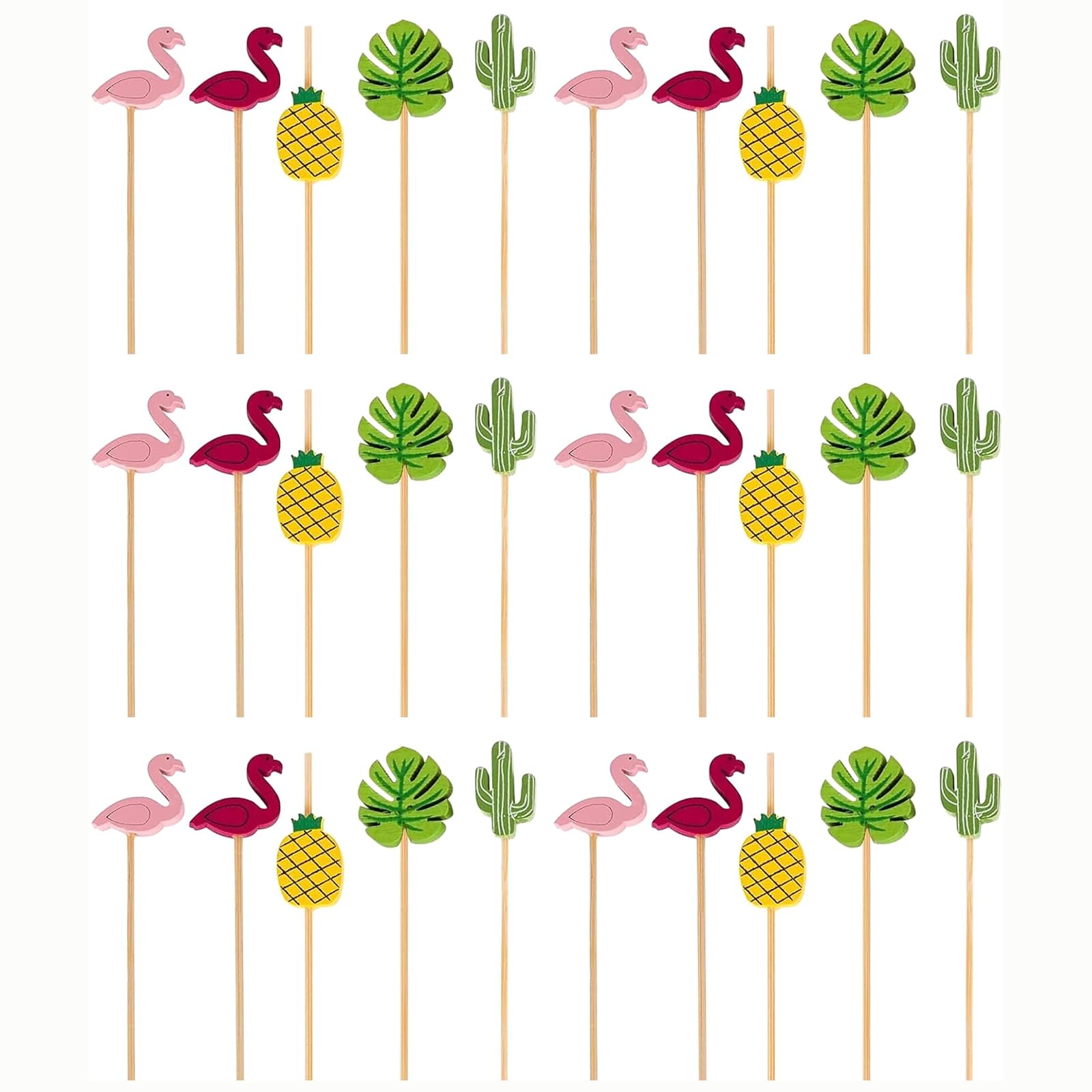 100 Pcs Cocktail Sticks,12 cm Eco-Friendly Bamboo Skewers,Bamboo Skewers with Cute Decoration,Reusable Burger Sticks,for Tropical Drinks Fruit Platters Appetizers & Party Decorations