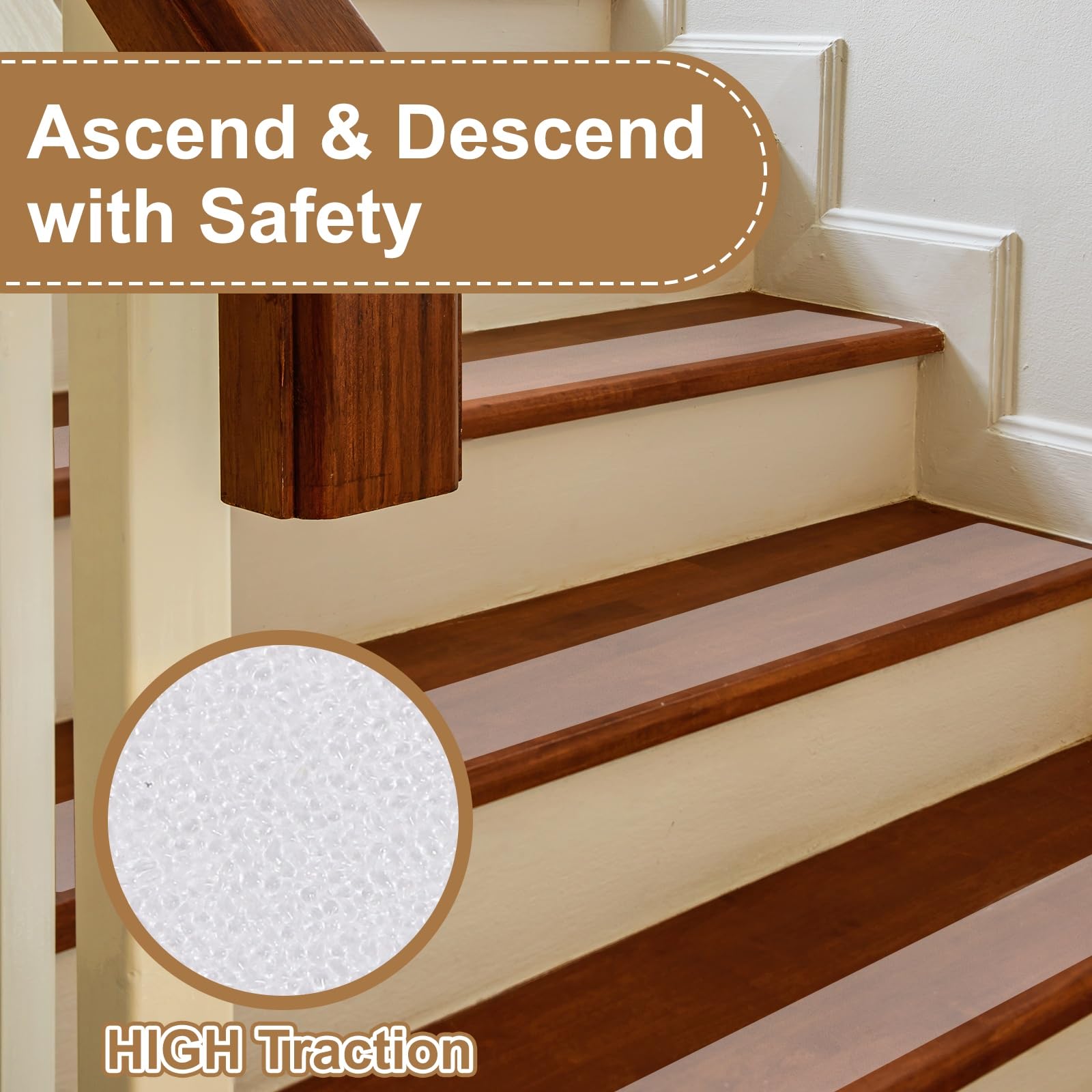 PATIKIL 15x81cm Cinta De Escalones Antideslizante Transparente Con Rodillo, 25 Paquetes De Tiras Autoadhesivas Antideslizantes Para Escalones De Madera