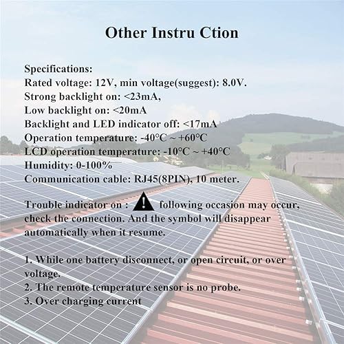 Miniatura 9 de EPEVER Medidor MT-1 remoto con pantalla LCD para controlador de carga solar EPIPDB-COM Serie 10A20A Sistema de carga de panel solar de doble batería