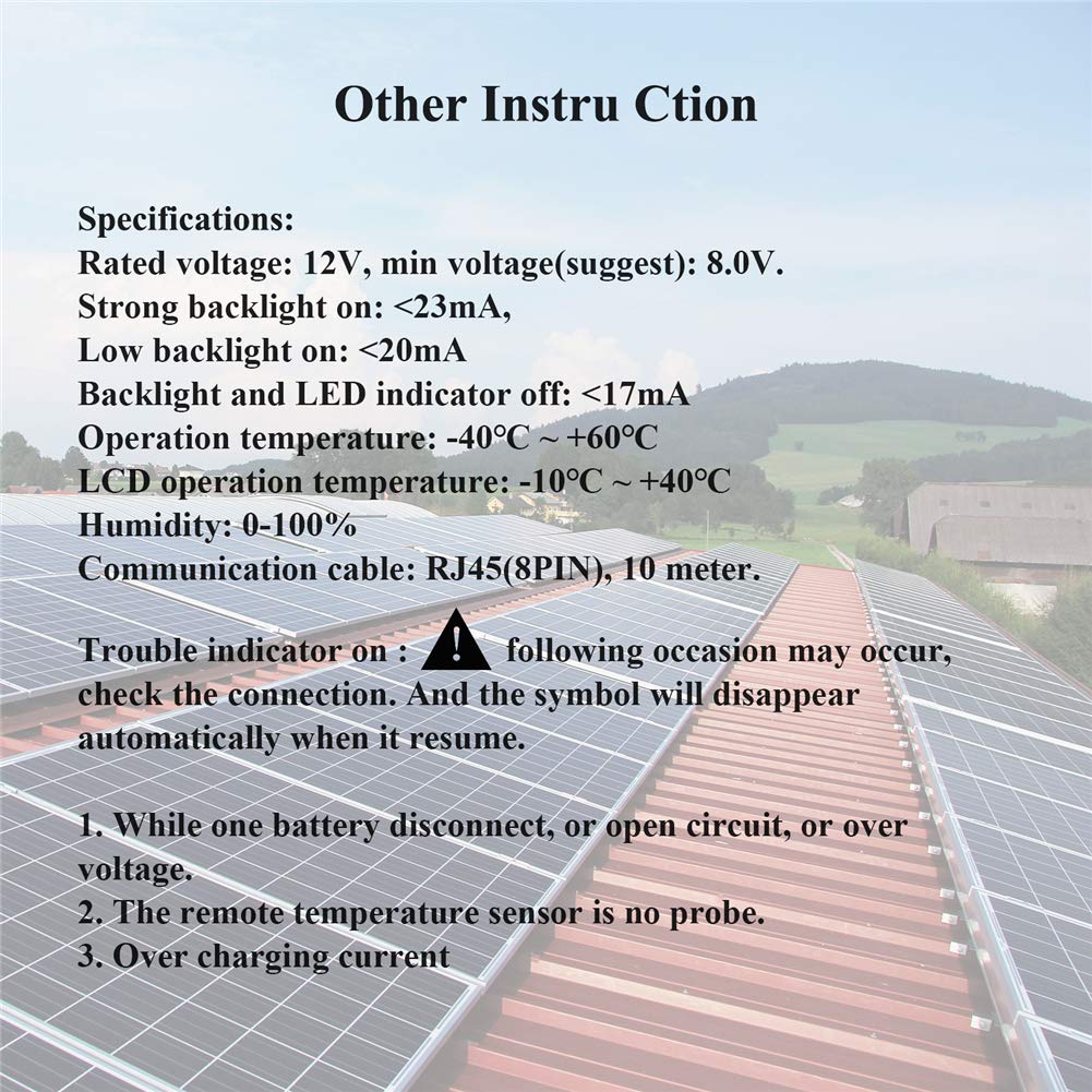 SolaMr Renote Meter for Duo-Battery Solar Charge Controller with 10 Meter Cable for EPIPDB-COM Series (MT-1)