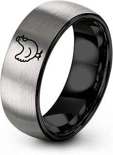 Chicken Ring - Gift for Farm Animal Fan - Tungsten - Men Women - Silver Yellow Rose Gold Black - 8mm - Anniversary Wedding - Brushed Polished - Band - Flat Dome Bevel - Personalized Custom Engraving