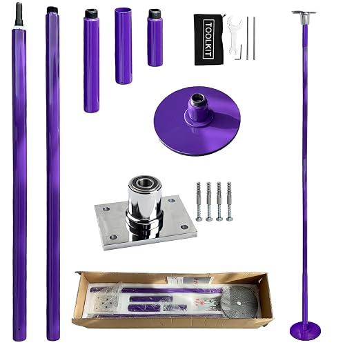 PRIOR FITNESS Permanent Fixed Dance Pole Kit, Professional 45mm Spinning & Static Dancing Pole Heavy-Duty Steel Pole Dance for Home, Adjustable Height Excellent for Home Exercise Studio Club Gym - Purple
