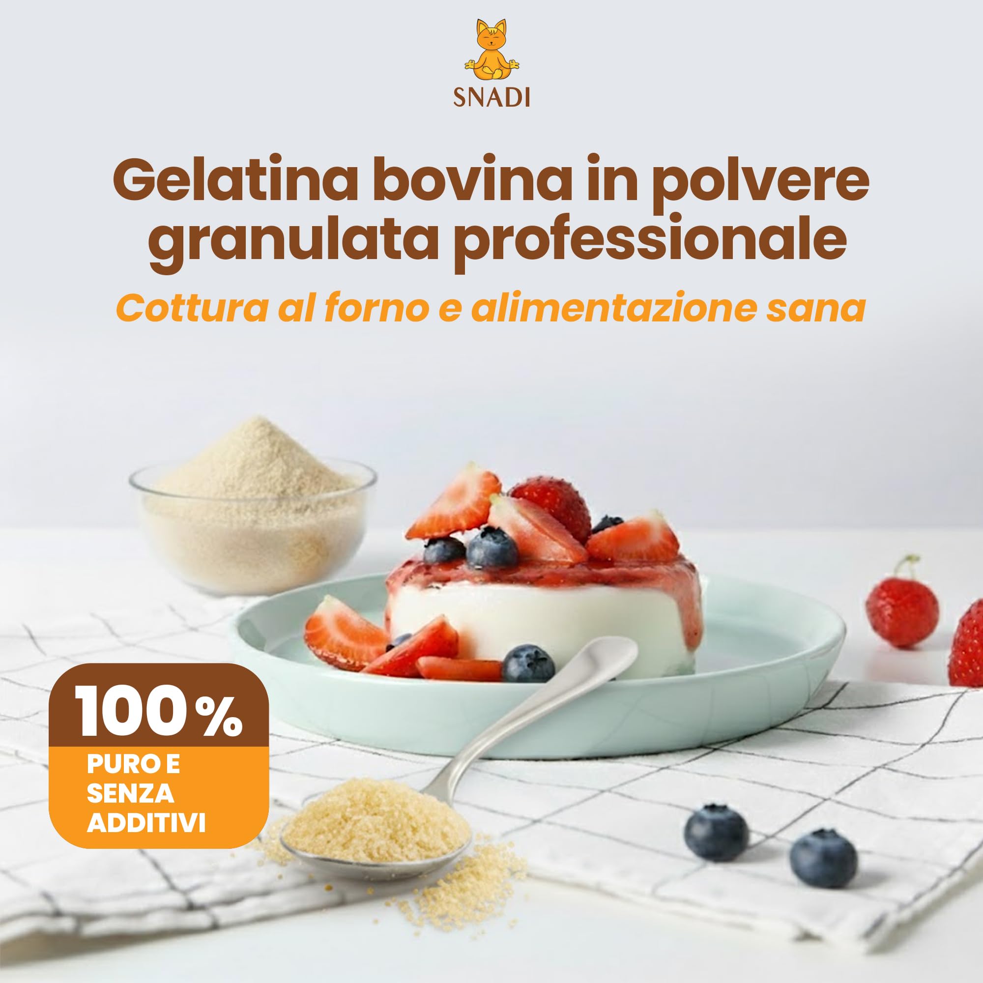 Gelatina Bovina in Polvere Snadi | 1 kg | Senza Sapore, 100% Pura e di Qualità Professionale | Perfetta per Pasticceria, Dolci, Gel, Salse e Preparazioni Salate | Facile da Sciogliere