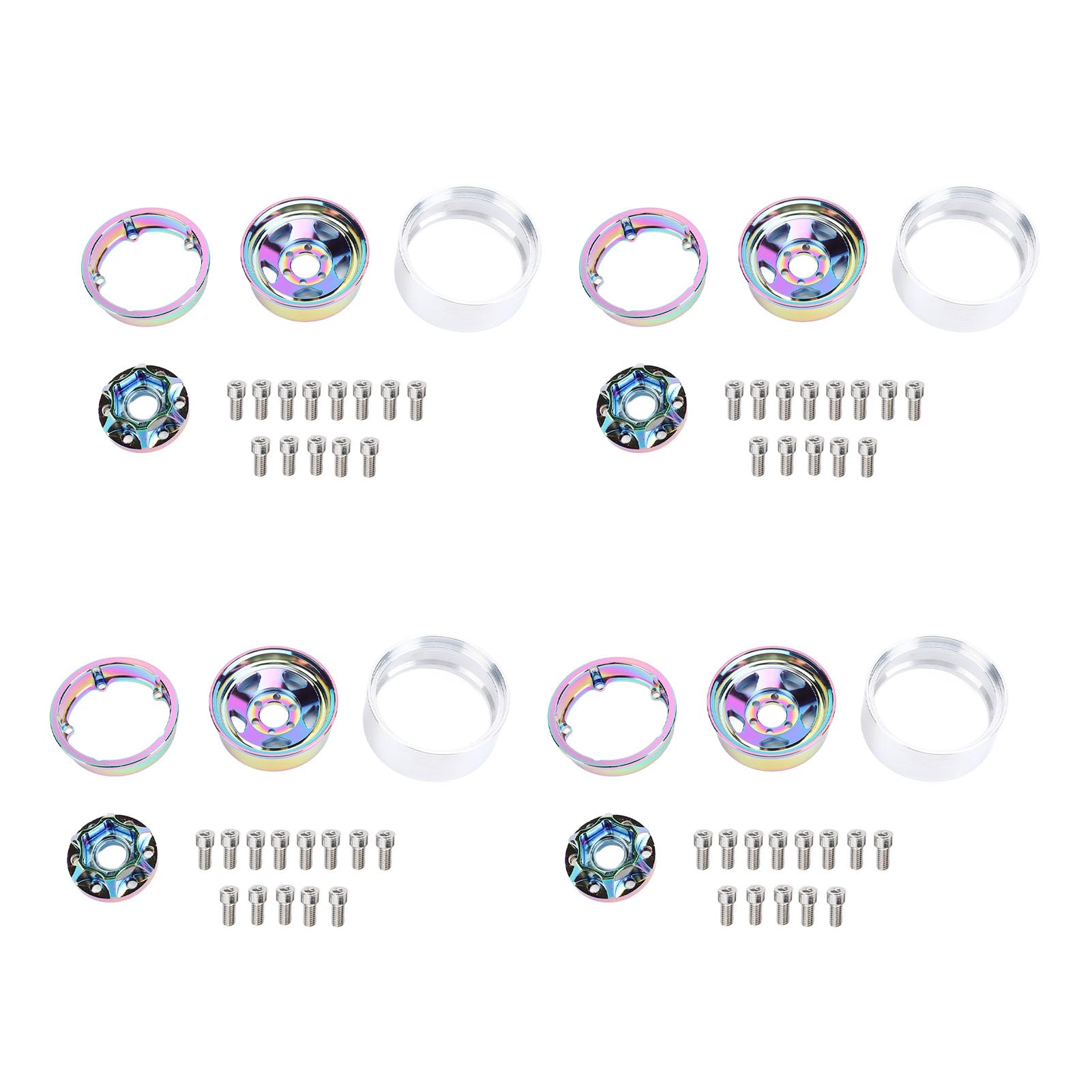 4 pezzi 1.9 pollici Beadlock Cerchione in lega di alluminio colorato leggero cerchi mozzi per 1/10 RC Crawler