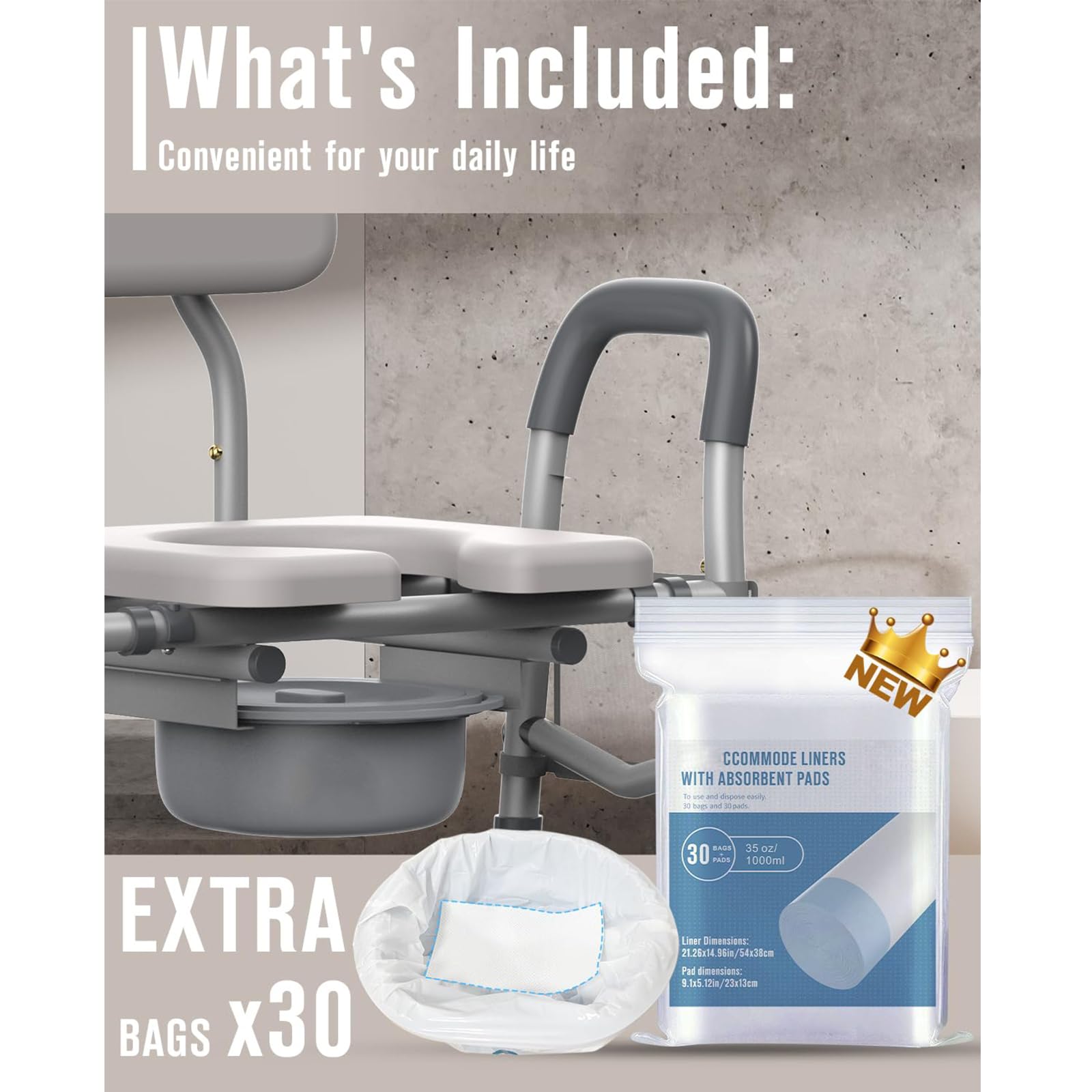 Home Essentials, Regulowana szerokość Krzesło toaletowe przyłóżkowe - Wytrzymałe 350 funtów Medyczne siedzisko toaletowe dla seniorów - Bardzo duże z
