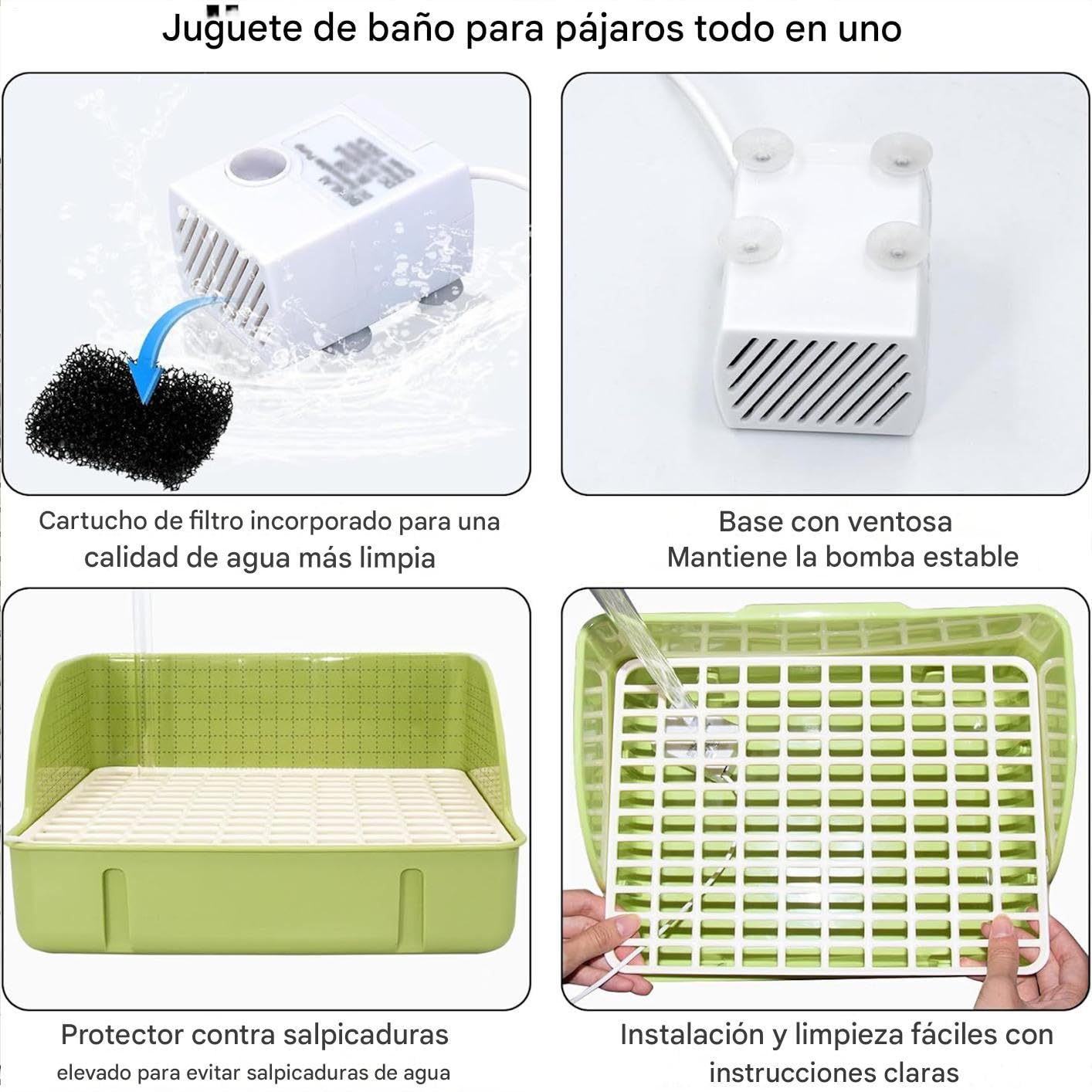 Genérico Bañera para Loros,Fuente de Ducha Circulante para Aves con Bomba | Contenedor Espacioso para Baño De Loros, Accesorio para Cotorras Periquitos Agapornis Cacatúas Guacamayos