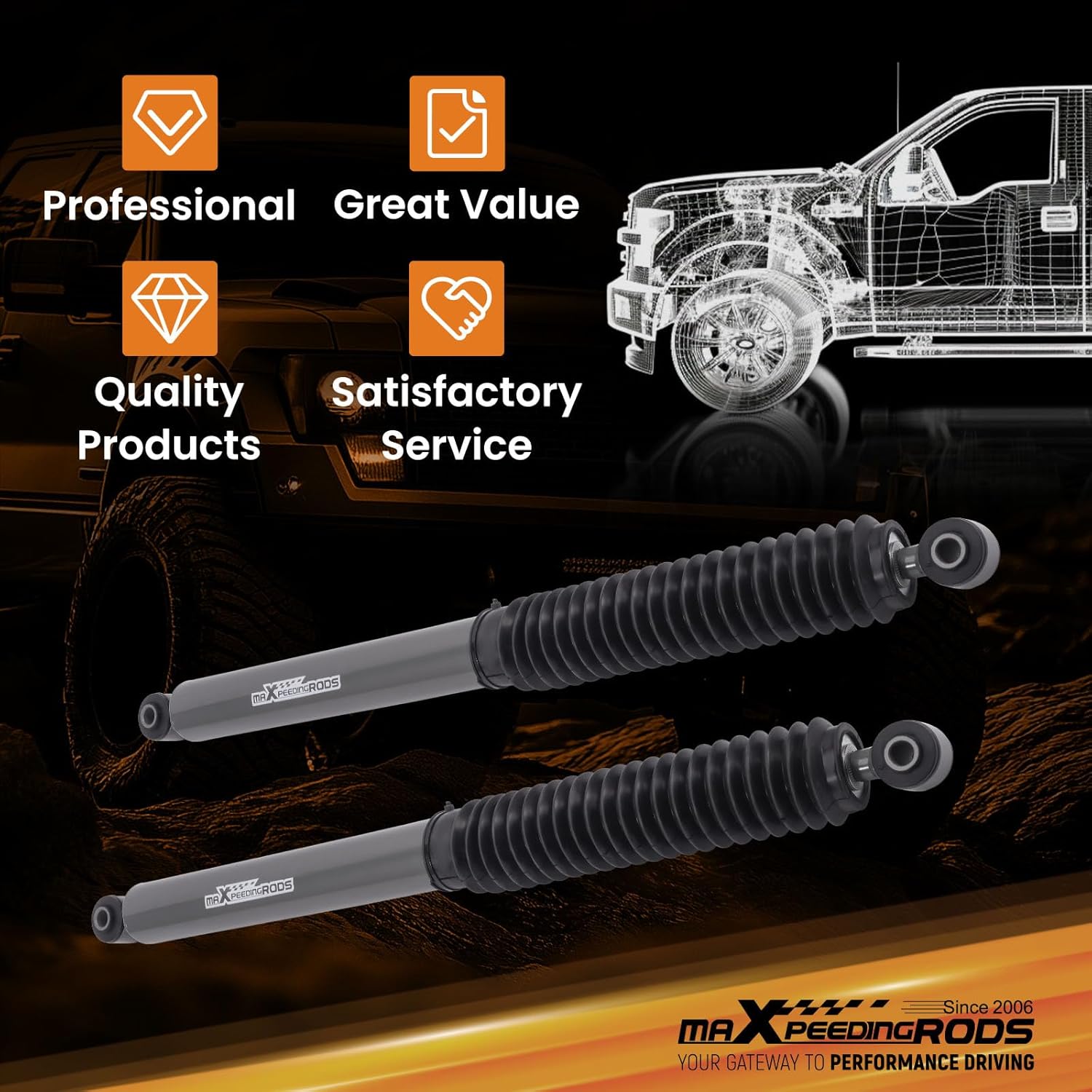 maXpeedingrods 0-3" Rear Shock Absorbers for Dodge Ram 2500 2WD/4WD 2003-2013, G1 Upgraded Version