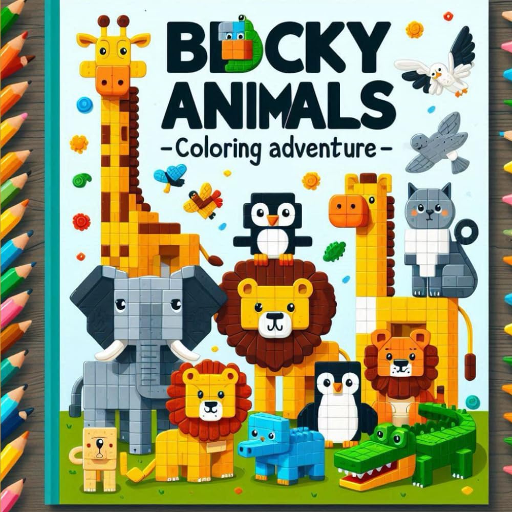 Blocky Animals - Coloring Adventure: Coloring book with blocky animals