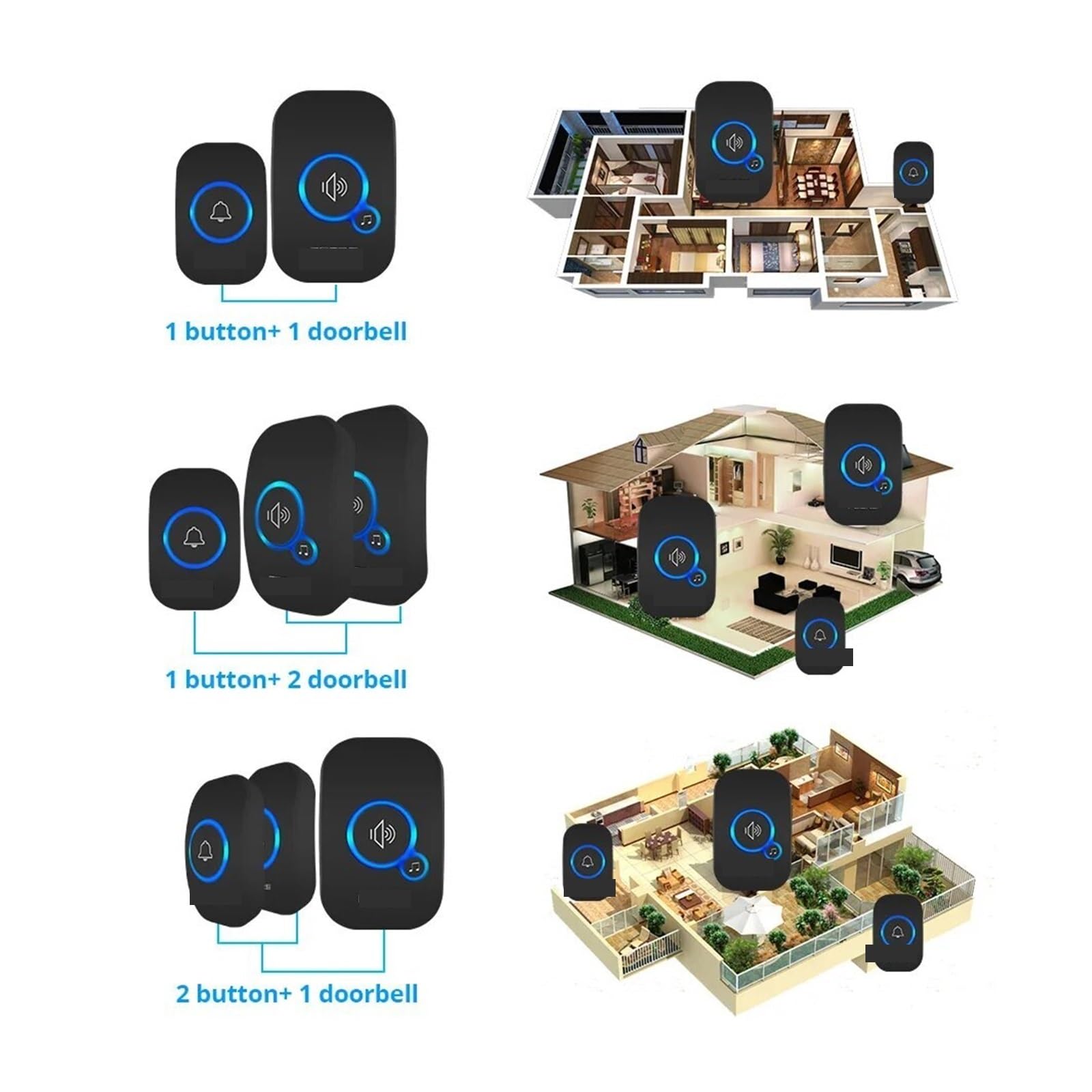 Timbre inalámbrico impermeable para puerta, timbre de bienvenida a casa (negro, estándar europeo)