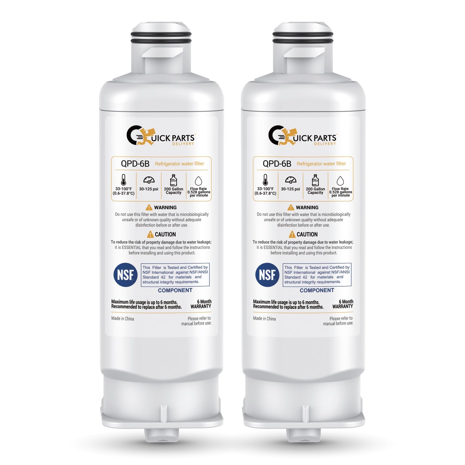 QPD 6B Refrigerator Water Filter Replacement for Samsung DA97-17376B, HAF-QIN – Compatible with Samsung RF23M8070SG/AA, BRF365200AP/AA – NSF Certified, Chlorine Reduction – (2-Pack)