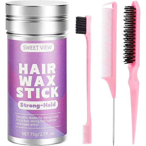 Hair Wax Stick & Slick Back Brush Set, Flyaway Taming and Ponytail Smoothing Accessory for Girls and Kids