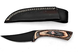 Carbon Steel Hunting Knife Handmade Bushcraft Fixed Blade Skinning Knife with Sheath Camping Knife EDC (Black Brown Handle) - Silver Edge Knives