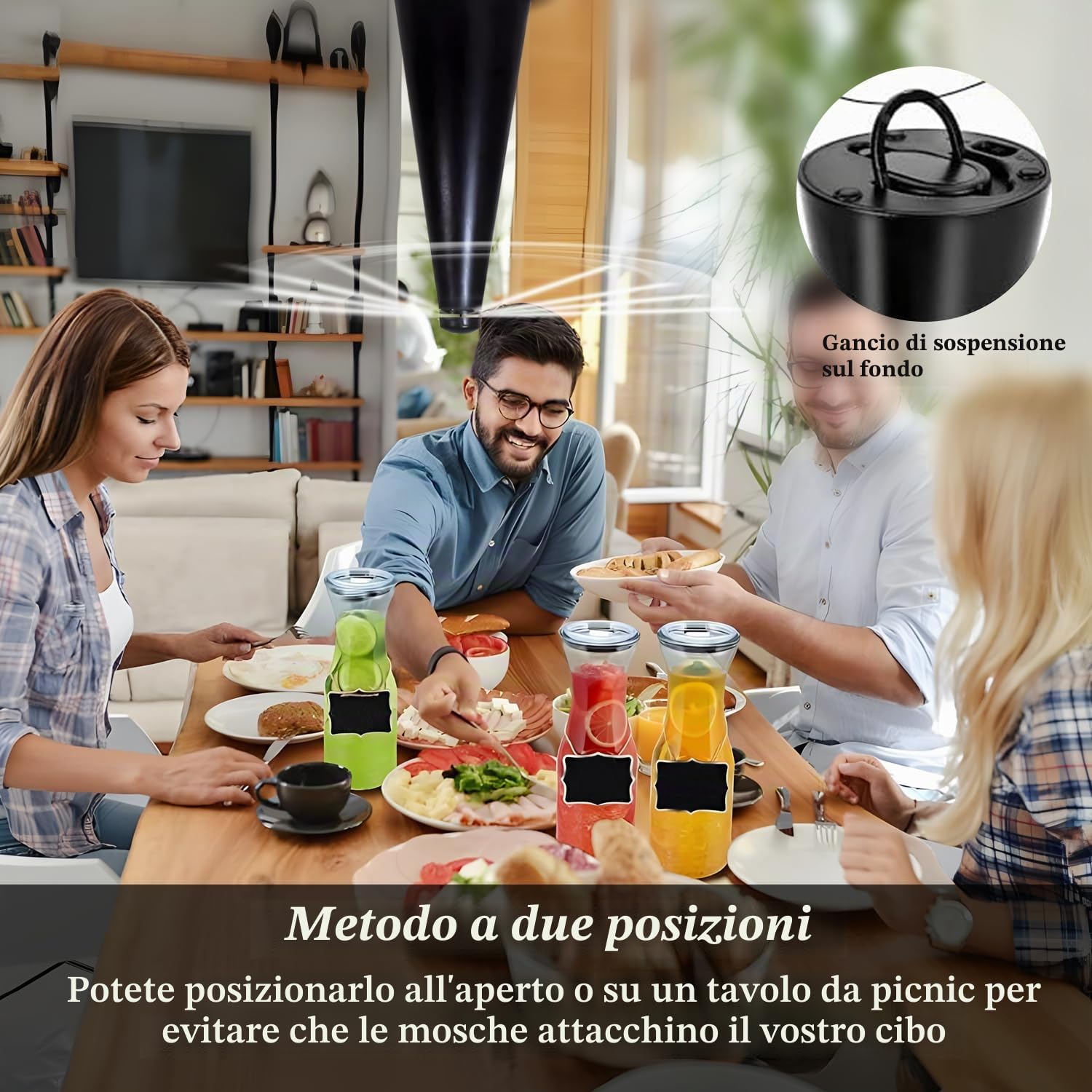 Repellente per Mosche, 2 x Ventilatore Repellente Portatile da Tavolo, Scacciamosche Elettrico con Gancio, Ventilatore Anti Mosche, Scaccia Mosches da Cibo.