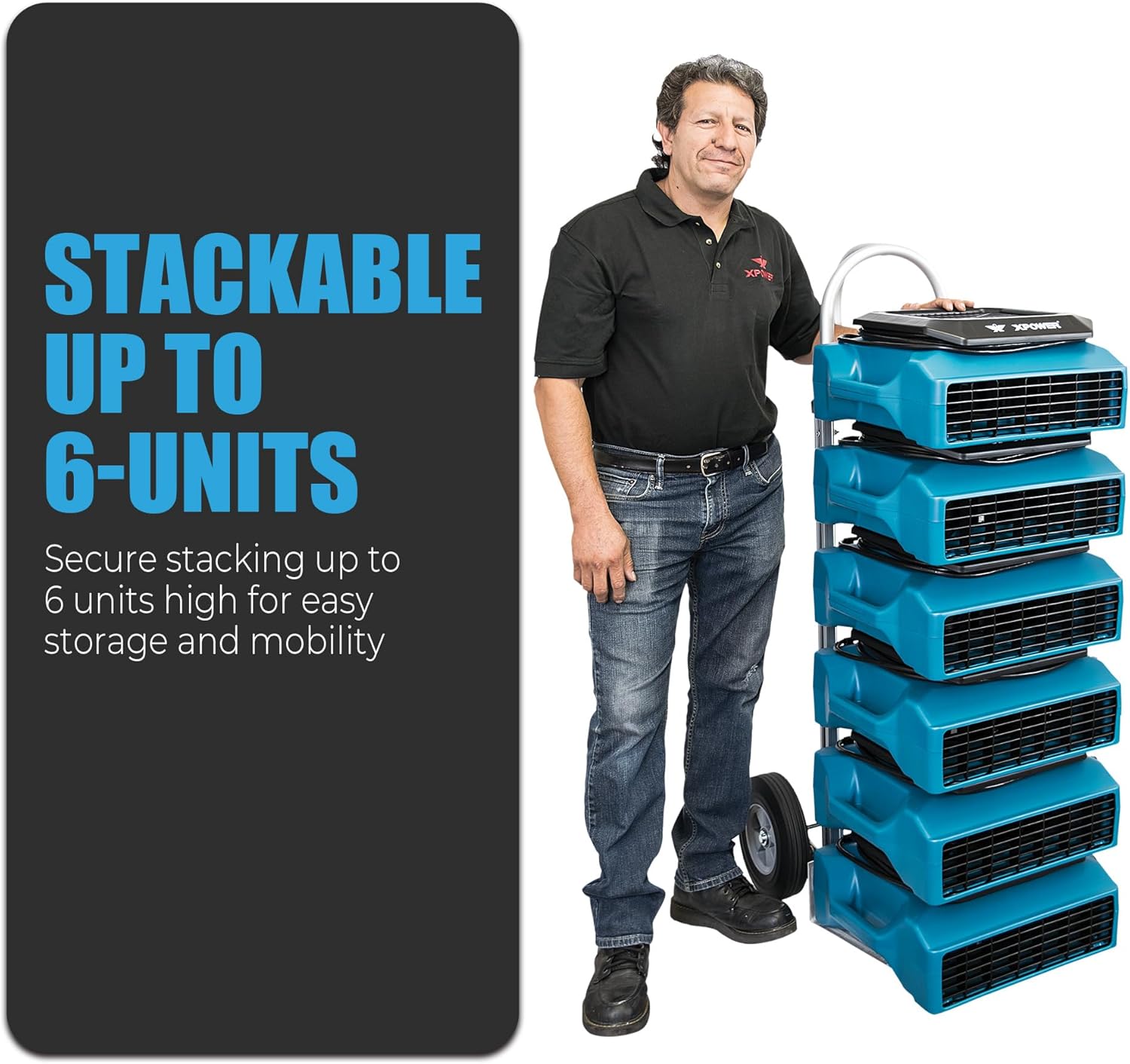 XPOWER PL-700A 1/3HP 1050 CFM Air Mover – Sealed Motor Low Profile Carpet Dryer – Air Blower Build-In GFCI Power Outlets & Hour Meter Dryer Floor Fan