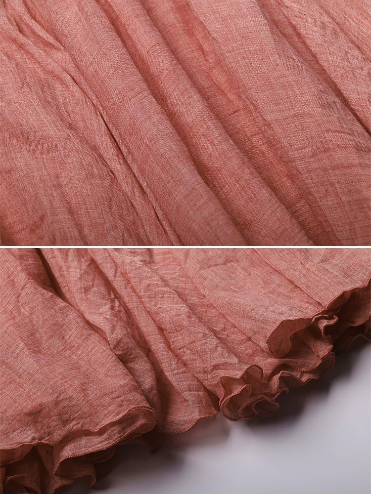 Aeslech Women's Bohemian Elastic Waist A Line Long Maxi Cotton Linen Skirt - Image 6