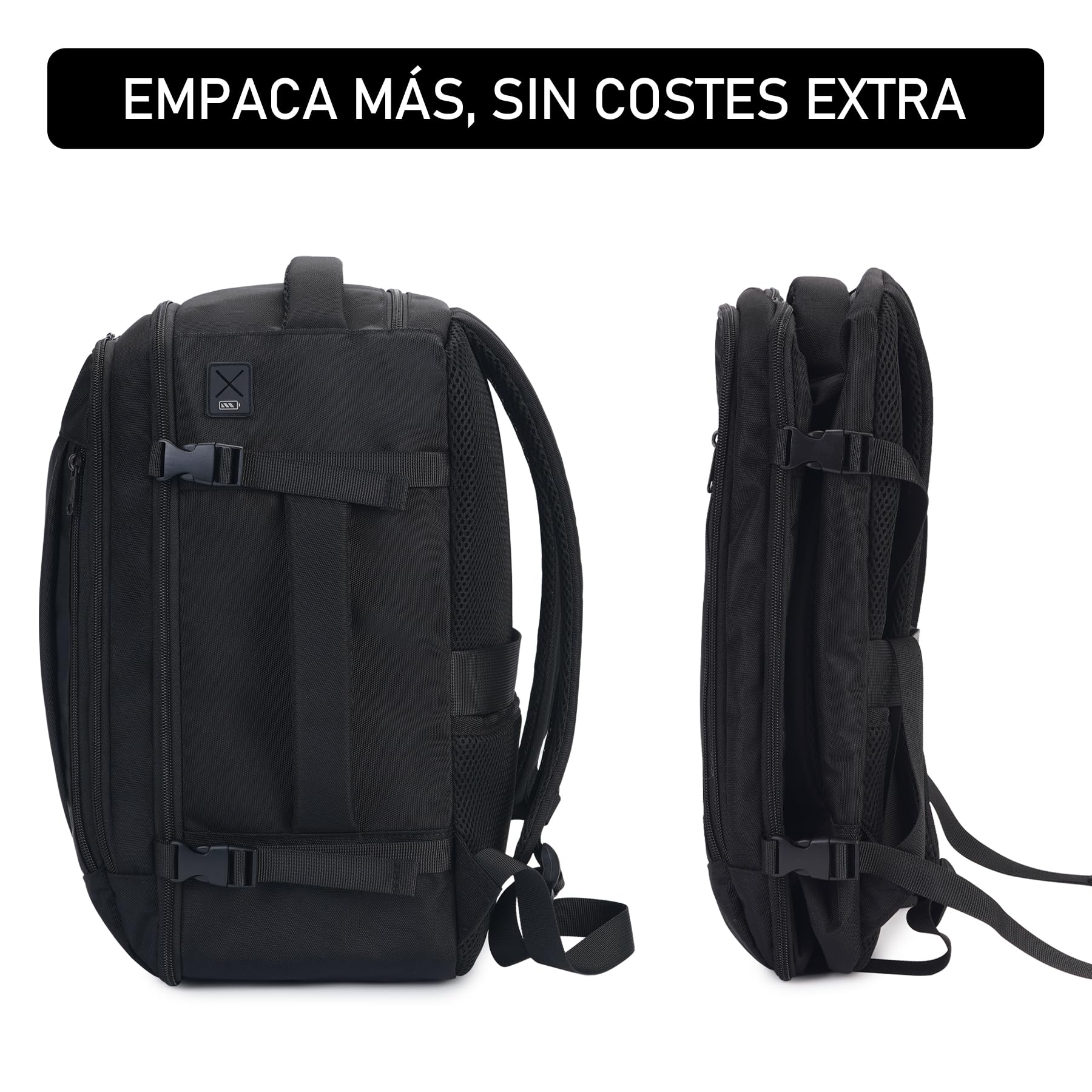 ECOHUB Mochila de Viaje Cabina Avion 40x20x25 Ryanair Con 13 Compartimentos Para Mujer y Hombre, Maleta Debajo del Asiento, Equipaje de Mano 40x30x20 20L, Recicladas, Patentado, Negro