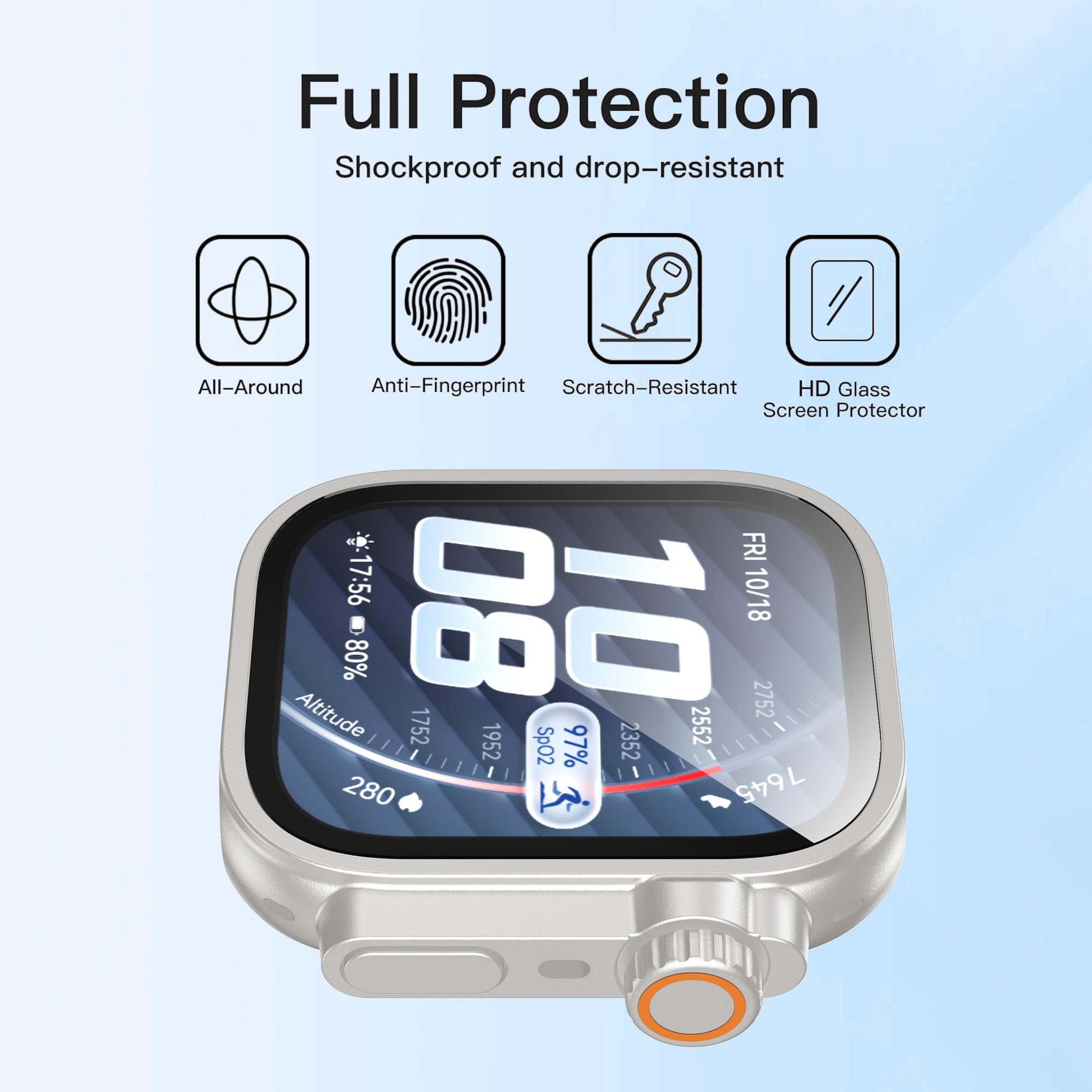 zZjoOoj Etui z folią ochronną do Huawei Watch Fit 5 Pro, całkowita osłona ochronna, wbudowane szkło hartowane ochrona wyświetlacza wysoka czułość, Starlight