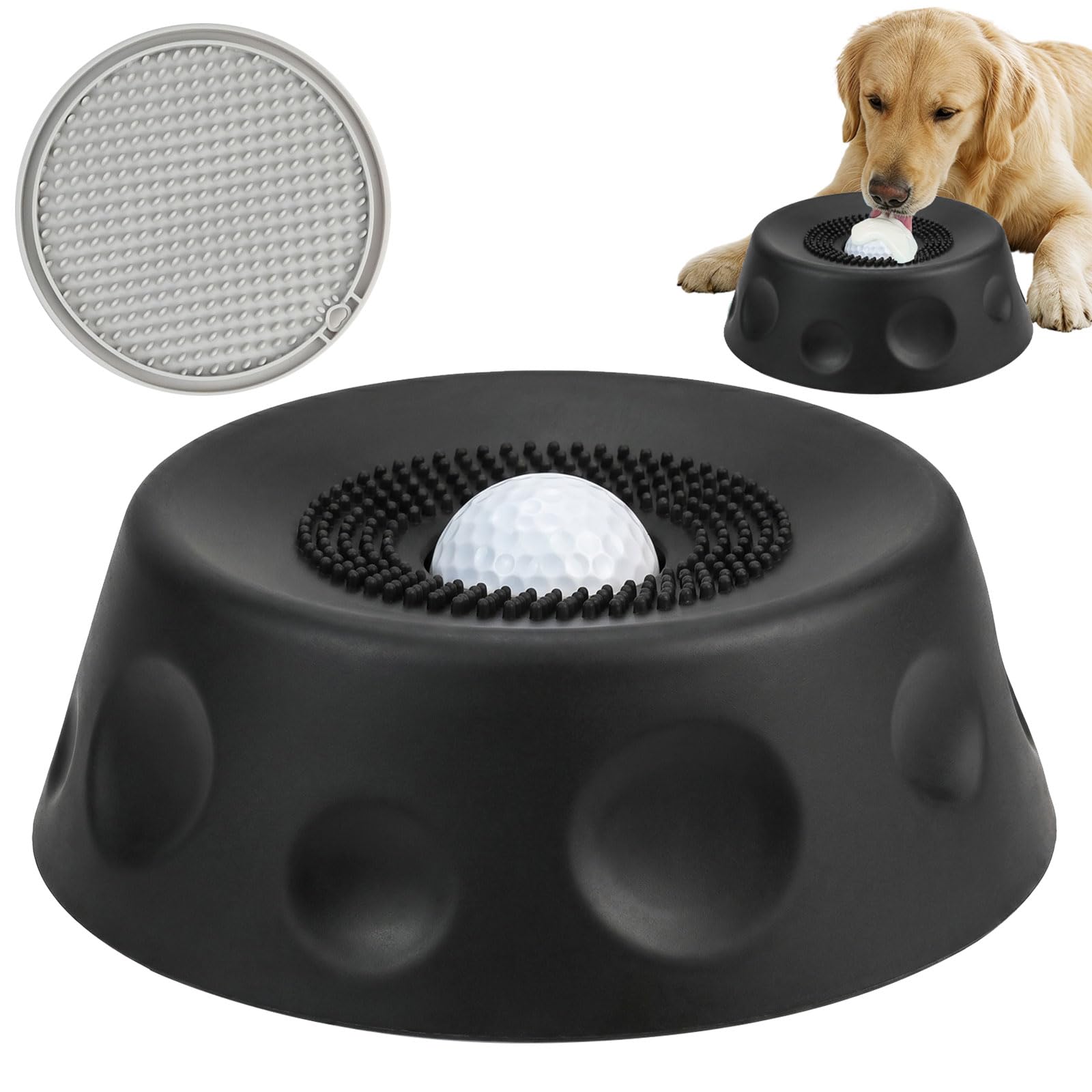 Dog Licking Bowl with Ball - Non-Slip Dog Lick Ball with Licky Mats, Durable TPE Dog Lick Bowl for Liquid Treat, Anti-Slip Removable Snack Spin Dog Lick Toy for Large Medium Small Breeds Dogs, Black