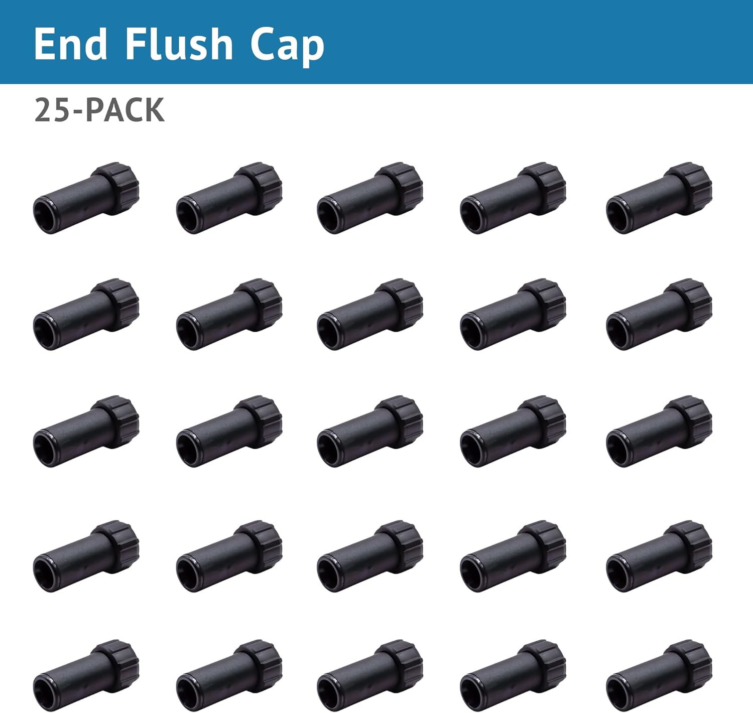 DIG Compression End Flush Cap for Drip Tubing Size w/ .700 OD to .704 OD - Ideal for Drip Tubing & Dripline End Connections, Black Insert, 25 Pack,