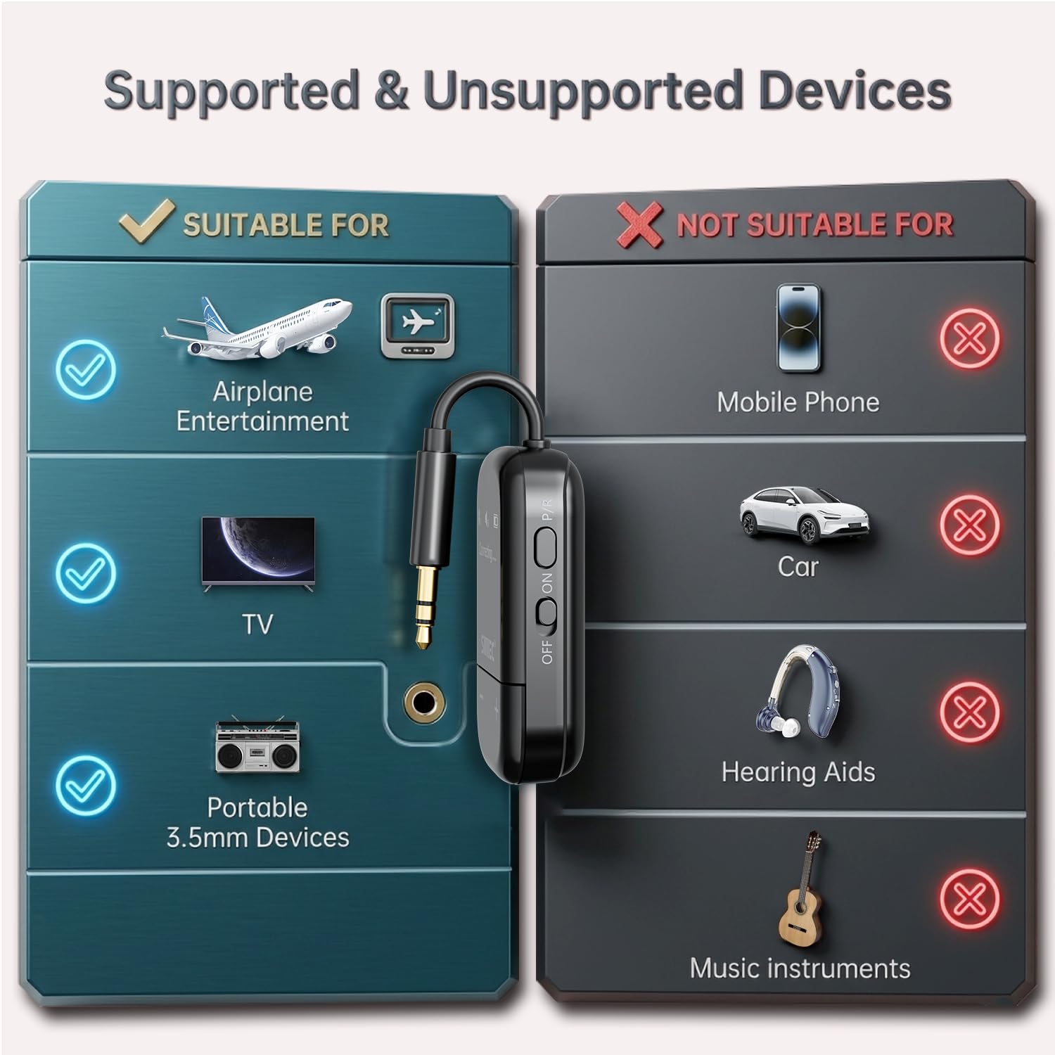 Airfly Bluetooth 5.3 Adapter, Airfly Bluetooth Transmitter für Kopfhörer oder AirPods, unterstützt APTX Low Latency, 3,5 mm AUX Wireless Audio Transmitter für TV, Reisen, Flüge, Fluggesellschaft
