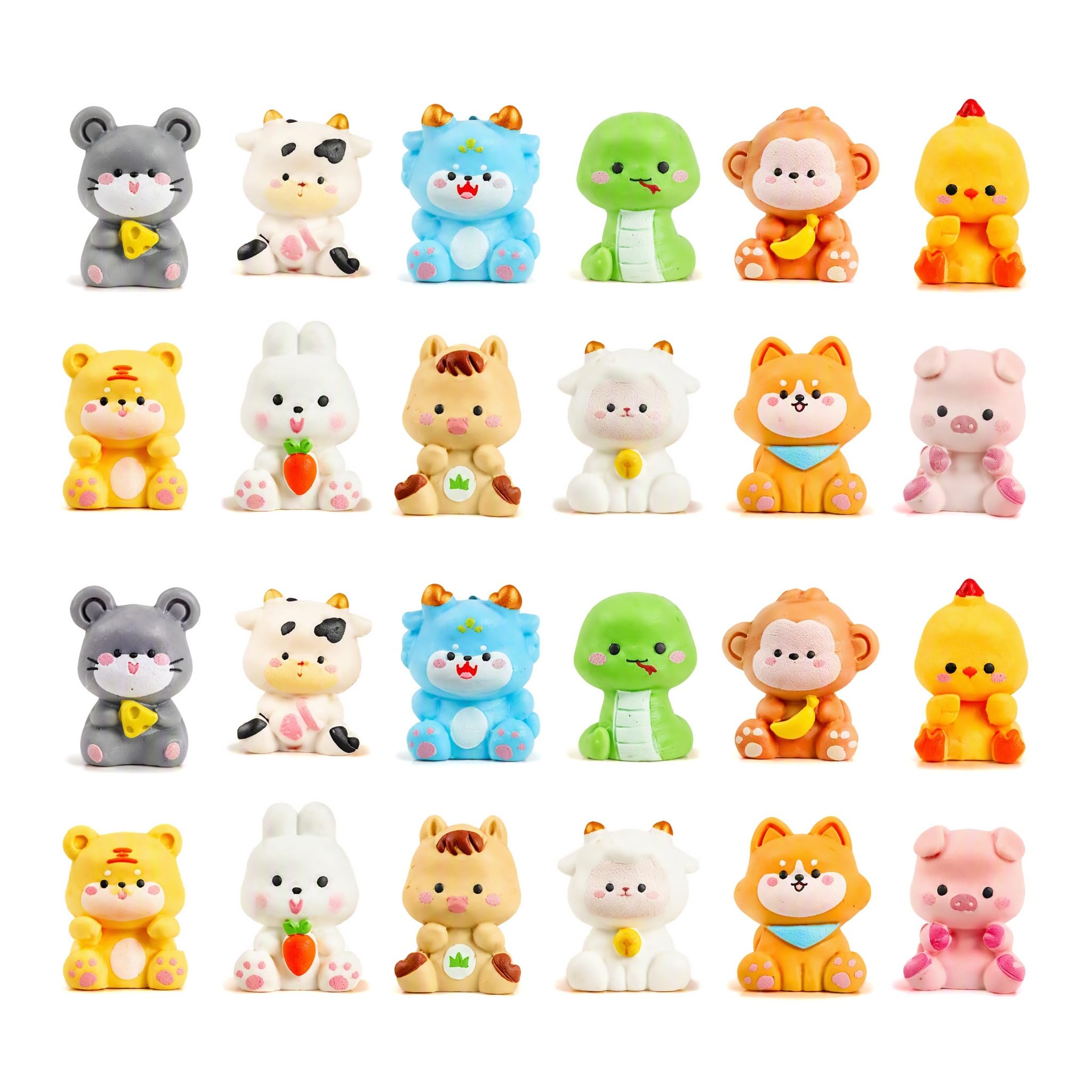 CutitiUU 24 PCS Mini Resin Animals Set Zodiac Themed Display