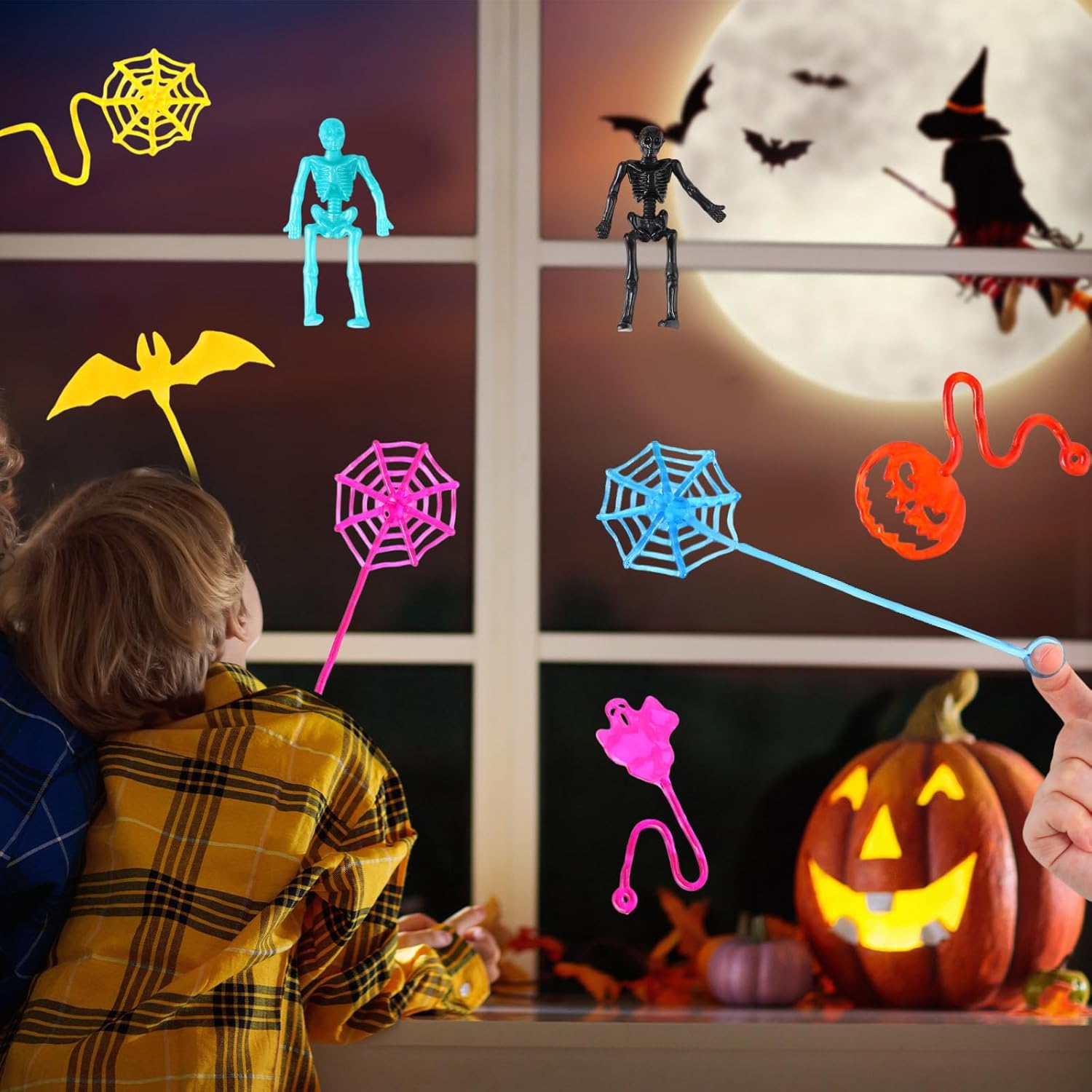 Lenwen 300 Pcs Halloween Stretchy Party Favors Toys Assorted Sticky Hand Toys Bulk Skull Bat Ghost Pumpkin for Goodie Bags Fillers Classroom Prizes Exchange Gifts (Halloween Style)