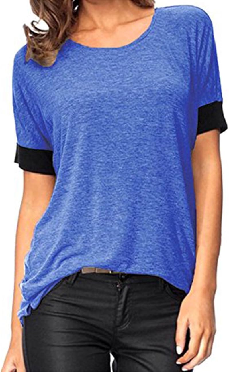 Women Pure color Comfy Loose Fit Short Cut Out Sleeve Cotton TShirt