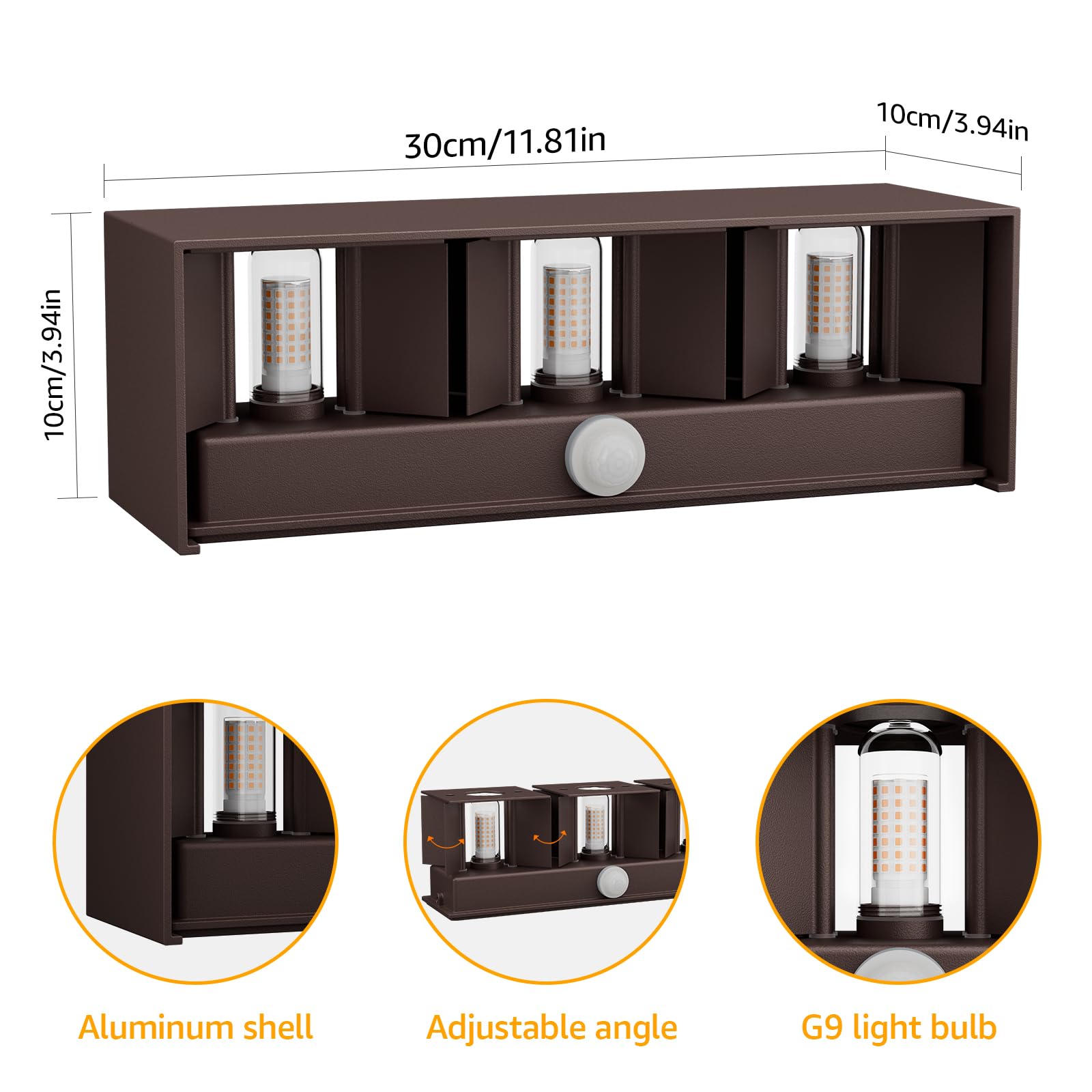 Klighten Applique da Esterno con Sensore di Movimento, con Lampadina Sostituibile G9 LED, 3000K Lampade da Parete Orientabile IP54 Impermeabile per Giardini Ingresso Terrazza (Bronze)