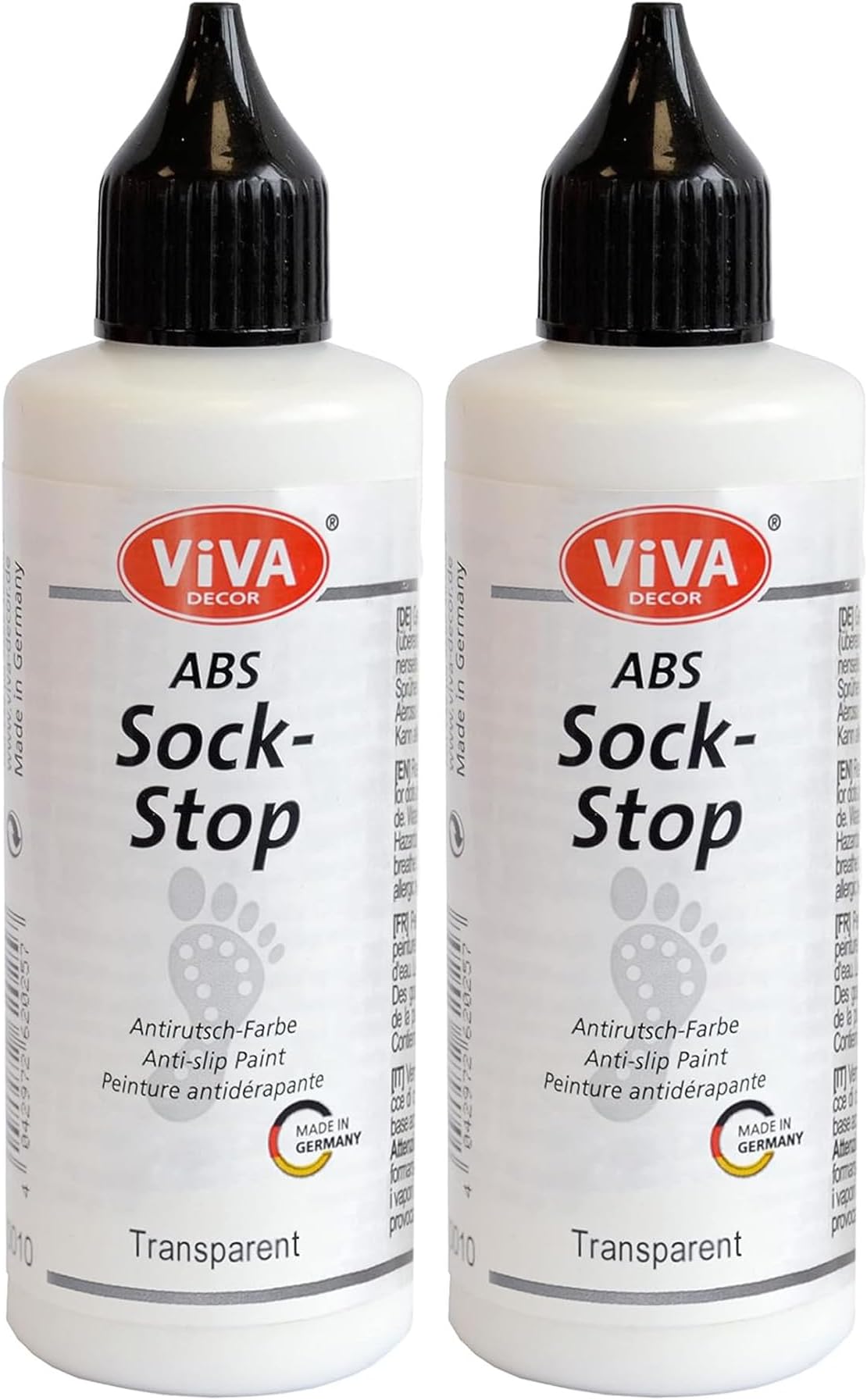 Viva Decor Sock Stop 2 x 3.04 fl oz - Clear - Non-Slip Fabric Paint | Perfect for Socks, Rugs, and Bath Mats | Washable Up to 86 °F | Odor-Neutral and Silicone-Free | For Light and Dark Materials