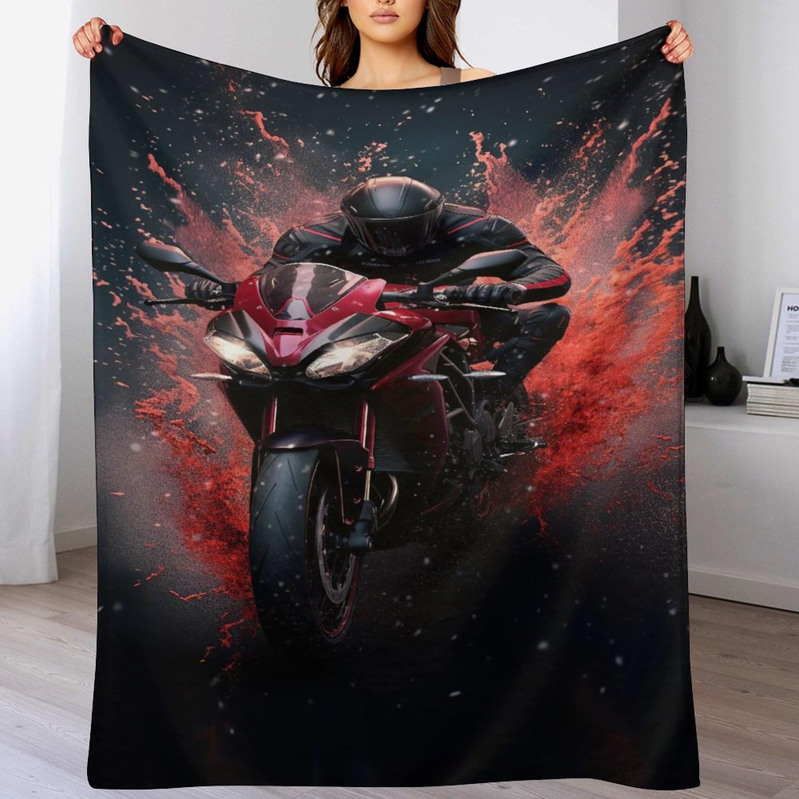 Plaid couverture de moto en flannel polaire douce et chaude 140x180cm