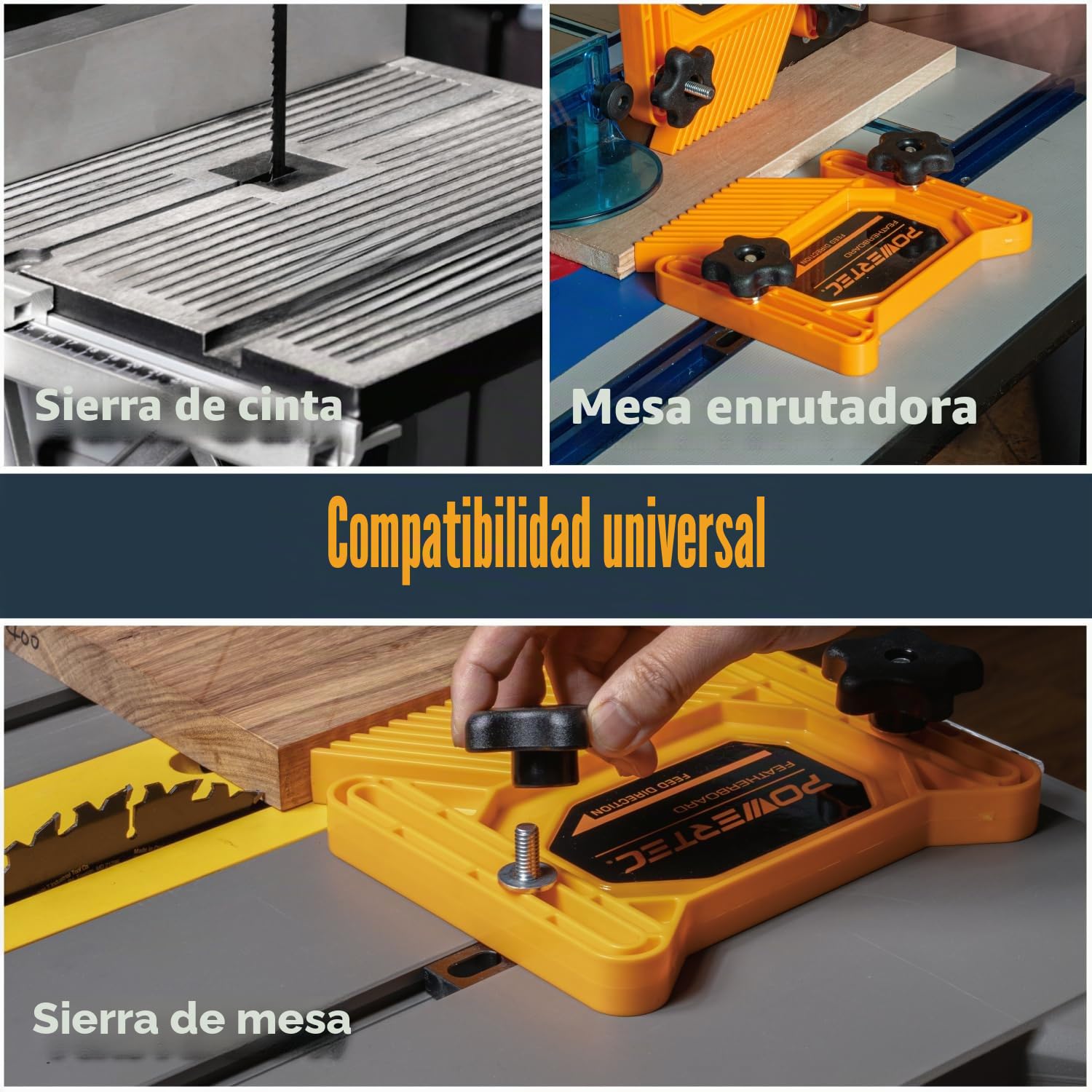 POWERTEC Tableros de plumas tándem universales para sierra de mesa, mesa de enrutador, valla de enrutador y sierra de cinta, herramientas y accesorios de trabajo de madera para reducir el retroceso y