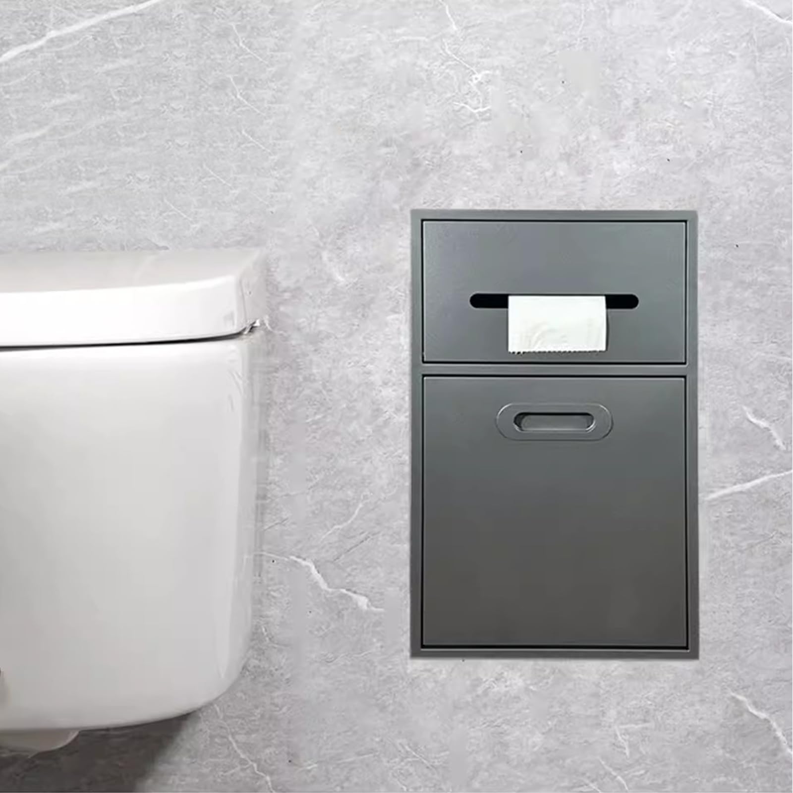 IYUESQ Recessed Toilet Paper Holder Niches, Stainless Steel Shower Niche With Toilet Paper Holder Trash Can Multicolor Multiple Sizes(Grey,11.8x19.7x5.5in)