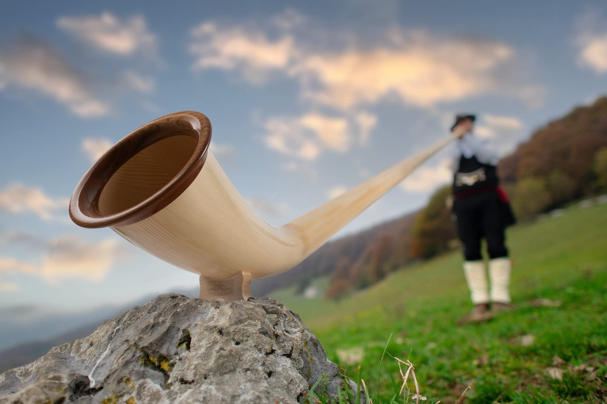Alphorn Natur Fichte F (3-teilig, F-Stimmung, 360 cm, natur lackiert, 440 Hz, inkl. 19 mm Mundstück)