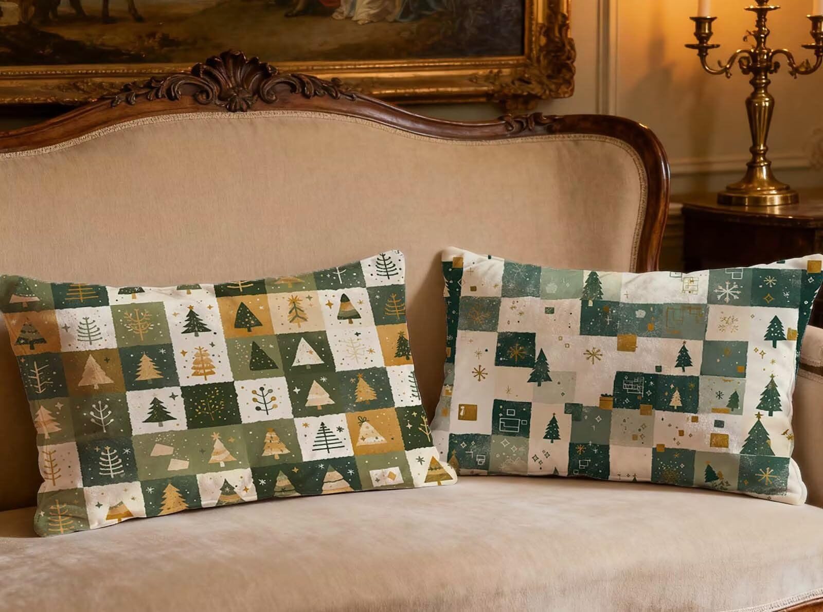 Fundas de Almohada de Terciopelo Árbol de Navidad 40x60 de Acabado Bidireccional
