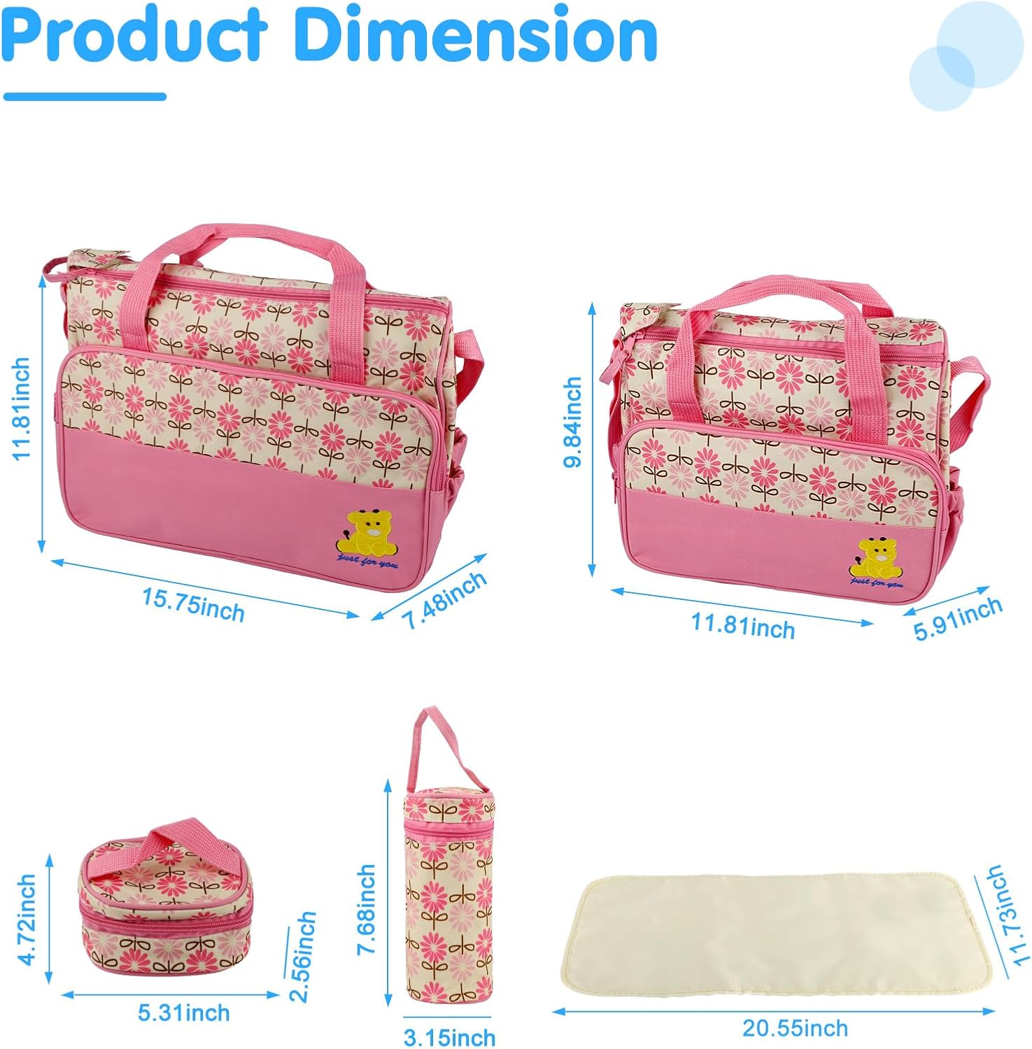 5PCS Baby Nappy Diaper Bags Set Mummy Diaper Shoulder Bags