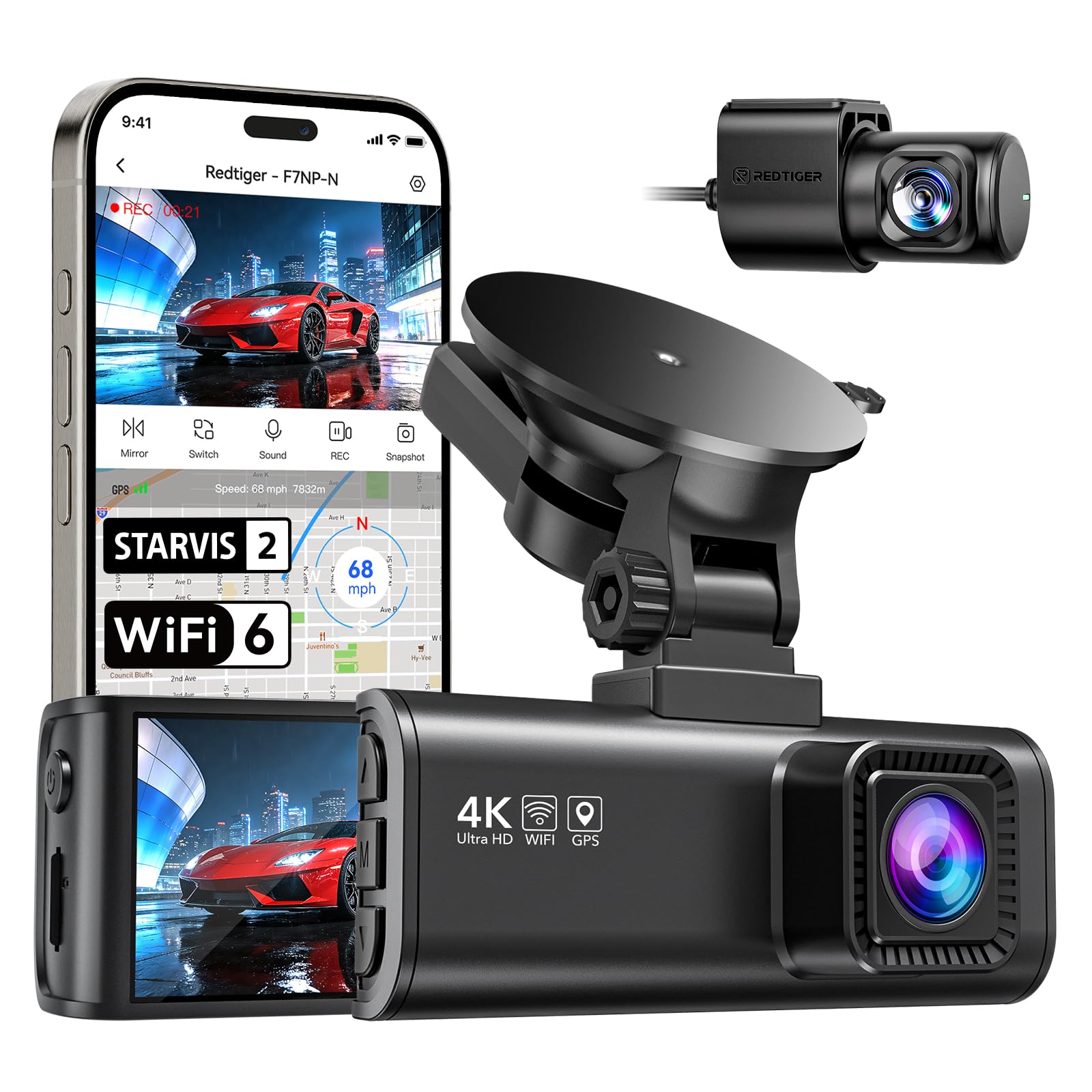 REDTIGER New F7NP 4K Front + 1080P Rear Dash Cam, STARVIS 2 Sensor, 5.8GHz WiFi 6 (Up to 20MB/s), GPS, WDR & HDR Night View, 170° Wide Angle, Heat-Resistant, Parking Mode, 128GB Card Included-picture-21