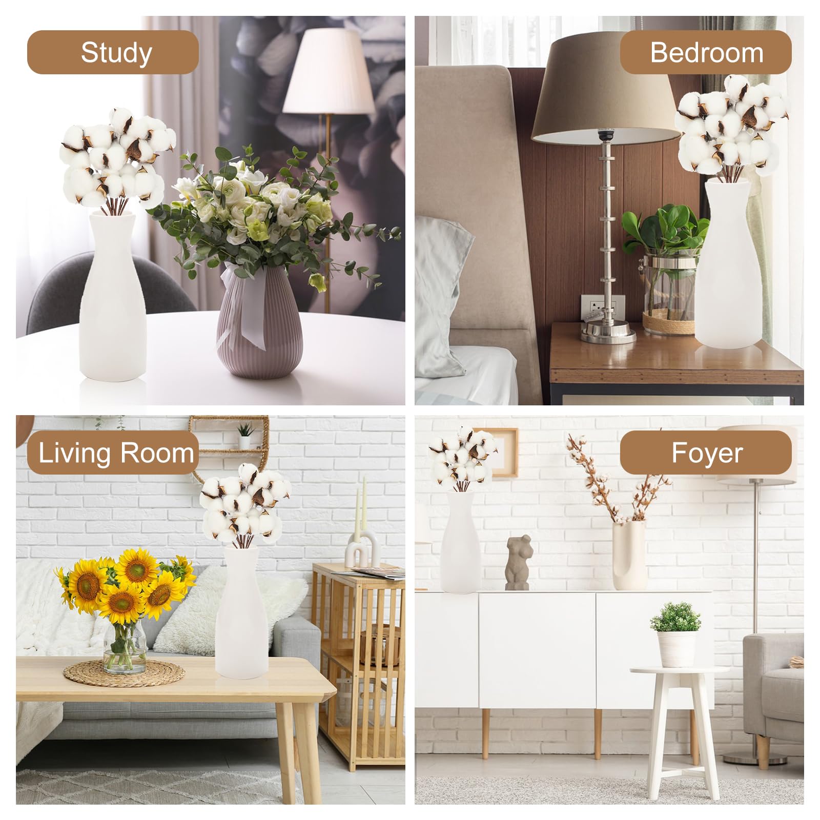 Fleur De Coton Lot De 5 Branches En Coton Véritable - 80 Cm