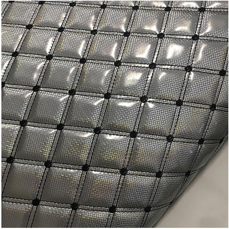 Faux Leather Fabric Leatherette Vinyl Leather Cloth Material Upholstery, Car Lining Leather Stretch Fabric Leatherette Faux Leather Upholstery Sold by The Metre(Silver,1.55X4m)