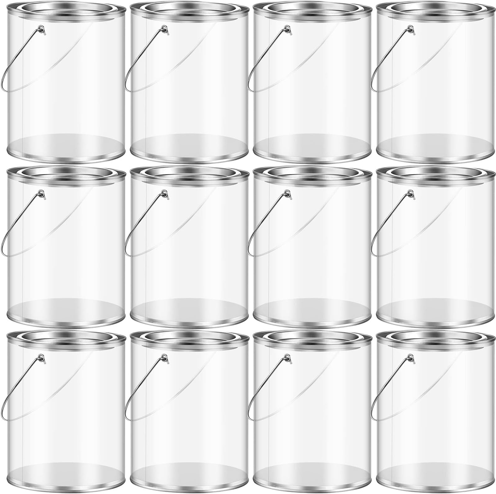 12 PCS Mini Clear Plastic Paint Cans, 3-Inch Tall Crafts and Party Favor Cans, Paint Can Containers with Metal Lids Great Mini Empty Bucket with Lids Small Paint Containers for Party Decor and DIY