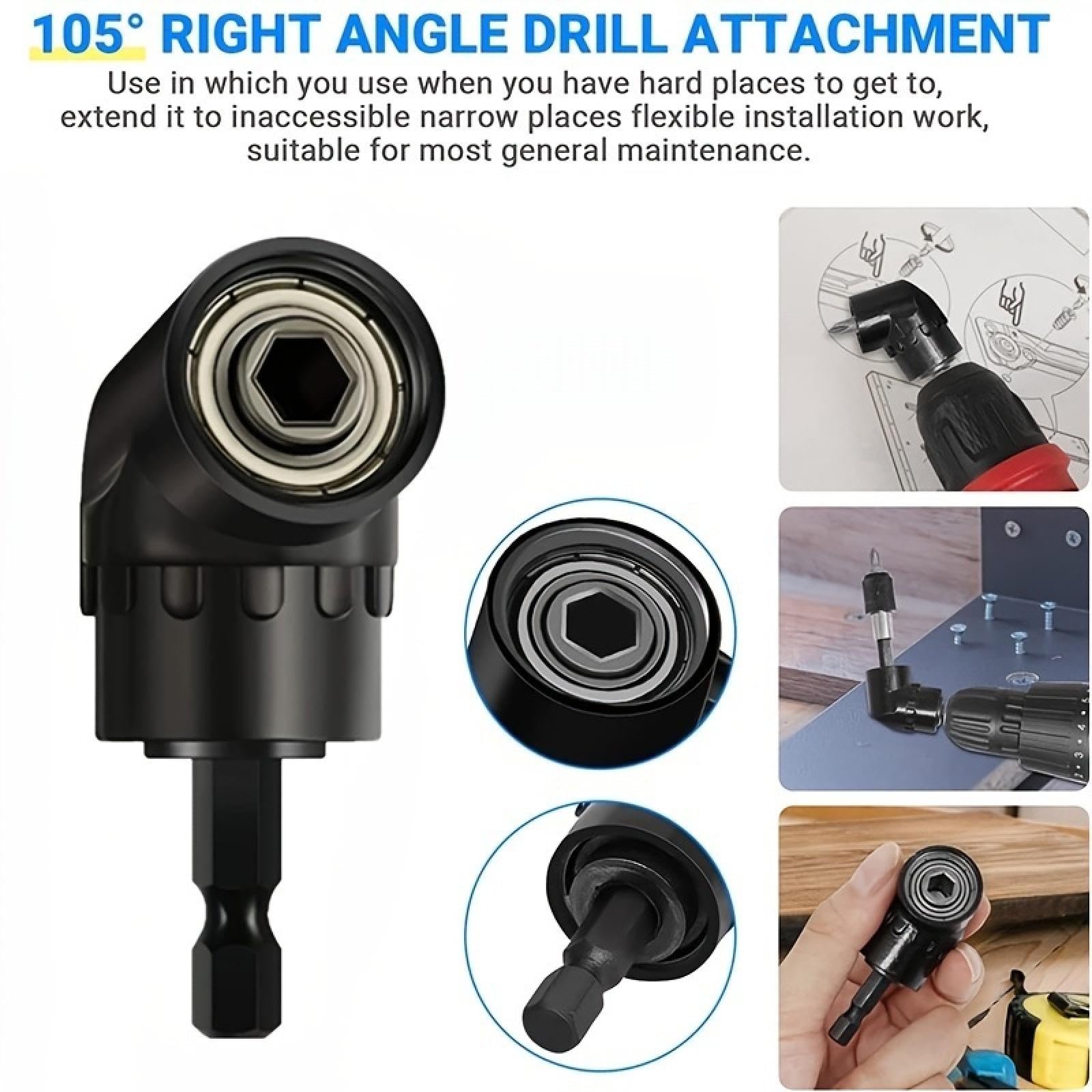 Adaptador de destornillador de ángulo recto con extensión de 1/4" y broca magnética ajustable de 105 grados (adaptador de punta angular L)
