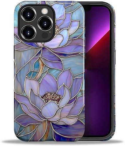 Miniatura 41 de Funda para iPhone 11, carcasa dura a prueba de golpes + silicona suave 2 en 1 híbrida, parachoques a prueba de caídas - Vidrio manchado con flores