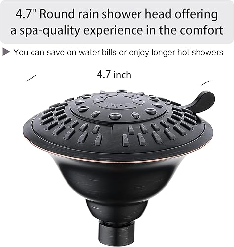 Miniatura 4 de BRIGHT SHOWERS Cabezal de ducha de lluvia de alta presión, 9 ajustes de pulverización, cabezal de ducha de latón de 6 pulgadas a juego, brazo de