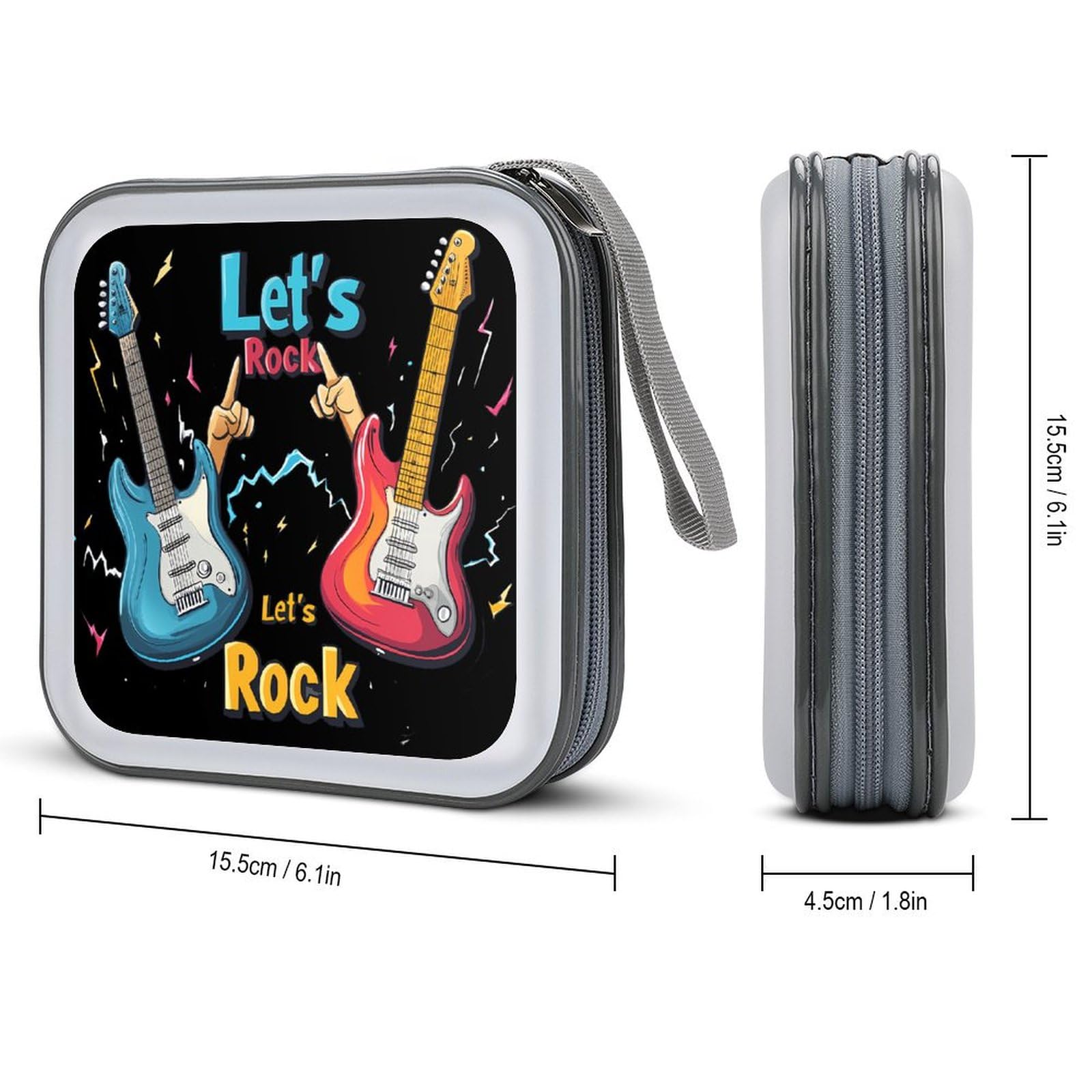 Let's Rock Guitar Music CD Case Plastic DVD Case Holder Wallet Disc Storage Organizer for Car Travel