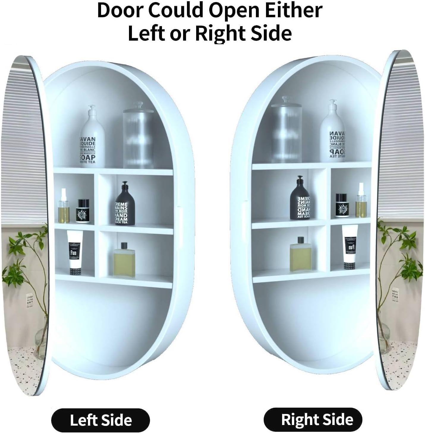 Medicine Cabinet Bathroom Space Saver Storage Oval Cabinets with Mirror Surface Wall Mounted Solid Wood Circular Frame 4 Level 19.7 X 30.7 inch (Style B, White)