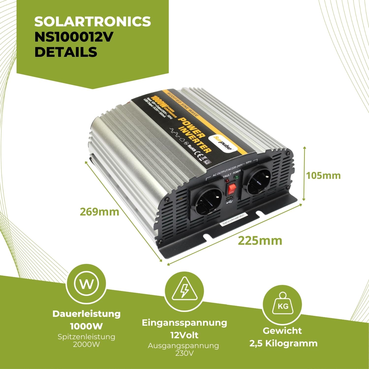 Przetwornica napięcia Ms 12 V 1000/2000 W falowniki