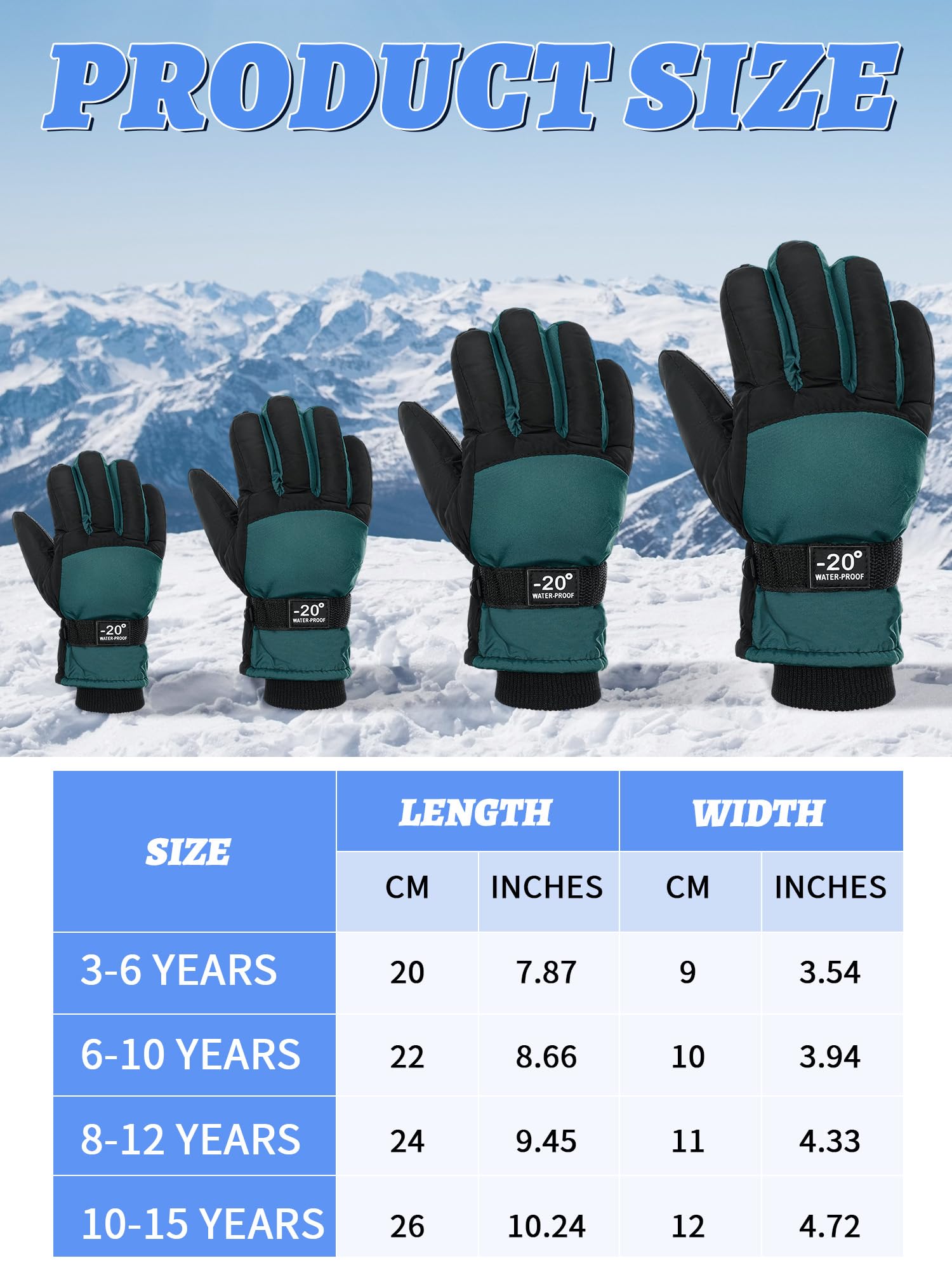 Bencailor 6 Paar Kinder-Winterhandschuhe, wasserdicht, Schneeskihandschuhe, winddicht, warme Kinder-Schneehandschuhe für Kinder