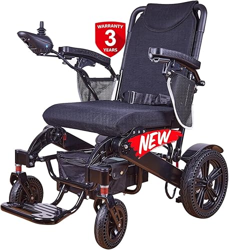 KL80 Klano - Silla de ruedas eléctrica de 30 millas de largo alcance, motor de 600 W, ligera, plegable, todo terreno, ruedas sin pinchazos,